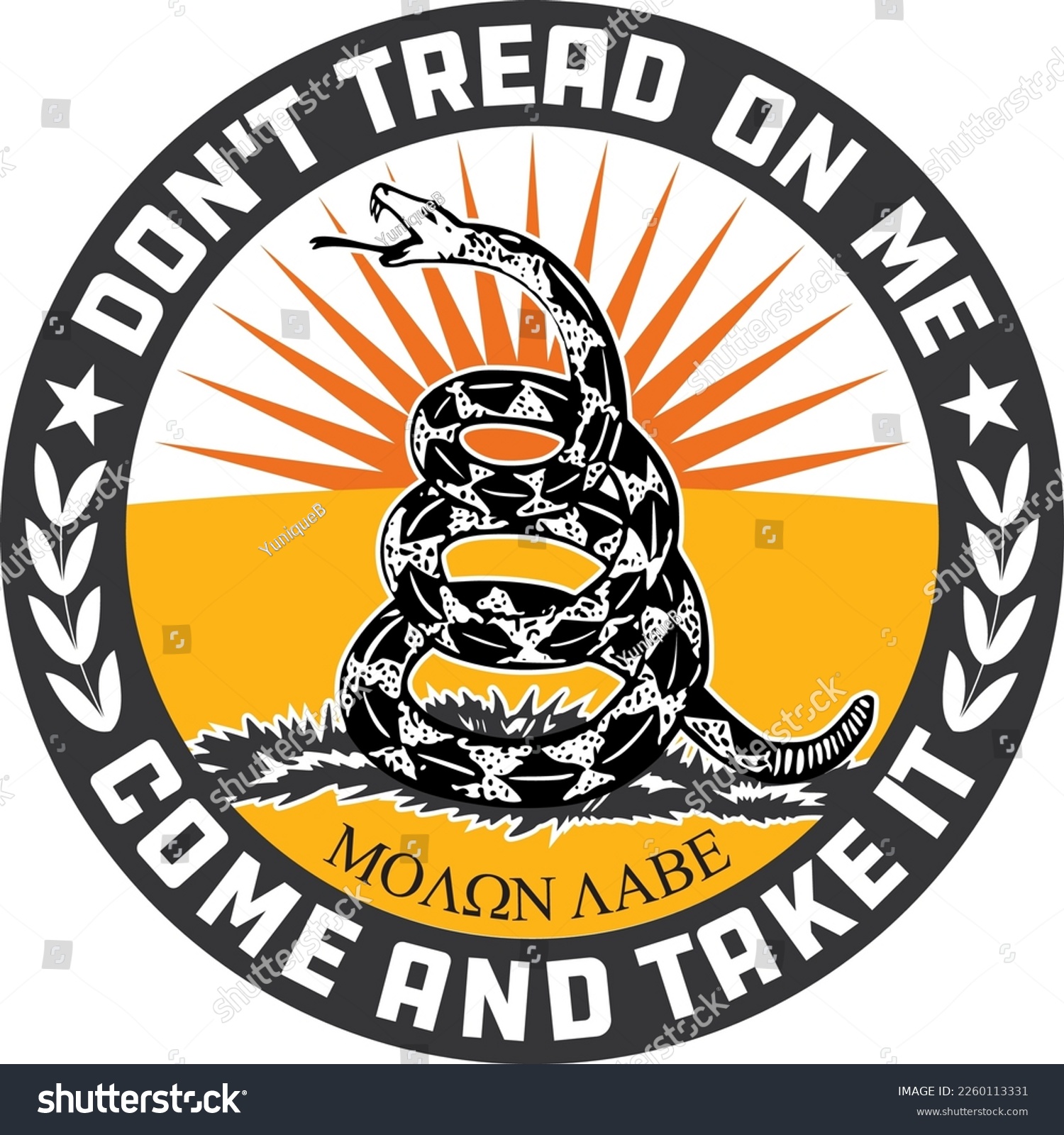 SVG of Don't Tread on Me-Come and Take it-Molon Labe T-shirt Emblem in Color svg