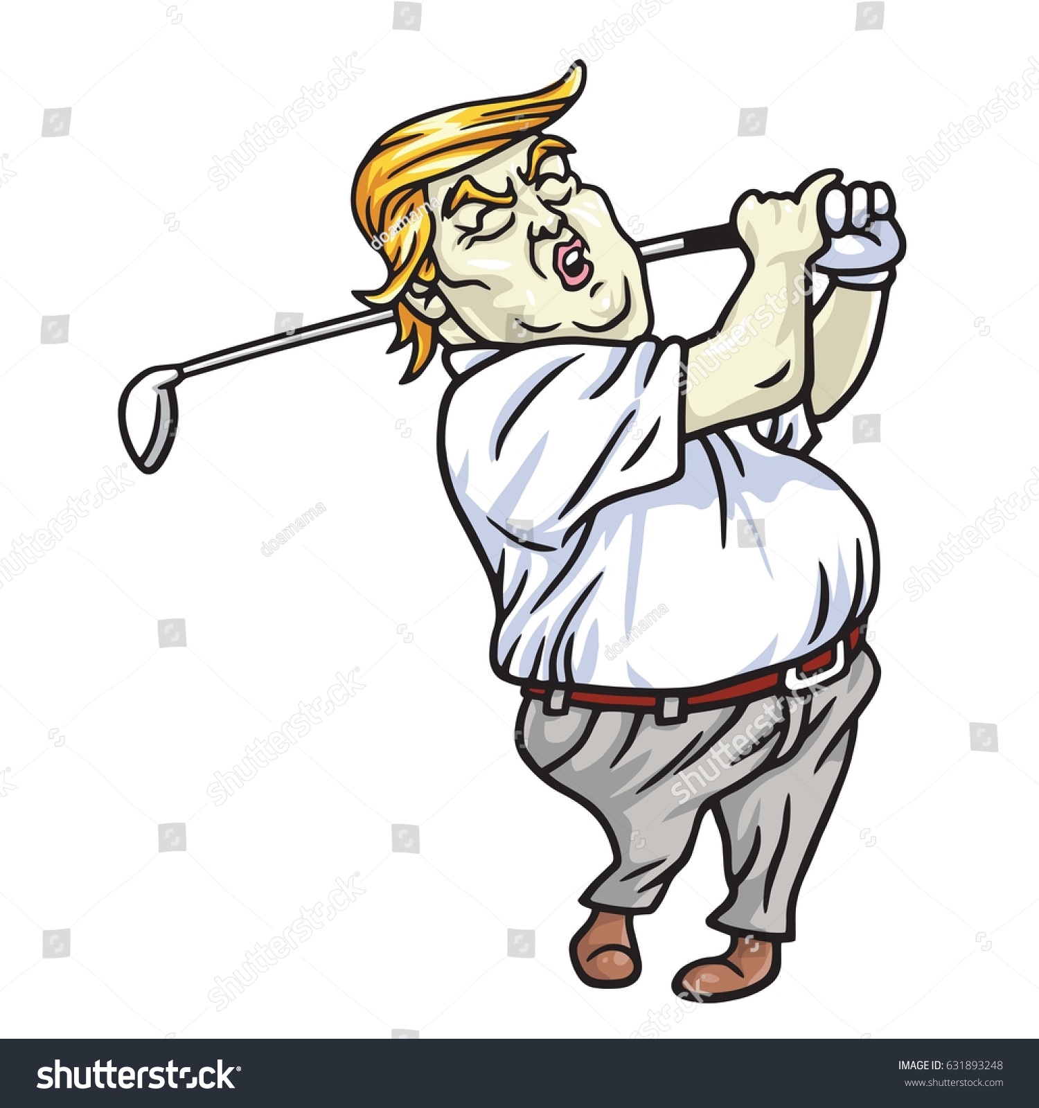 Donald Trump Playing Golf Cartoon Vector Stock Vektorgrafik Lizenzfrei