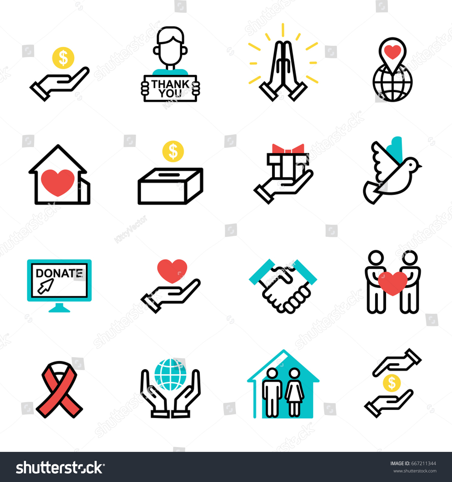 Donate Money Set Outline Icons Help Stock Vector 667211344 - Shutterstock