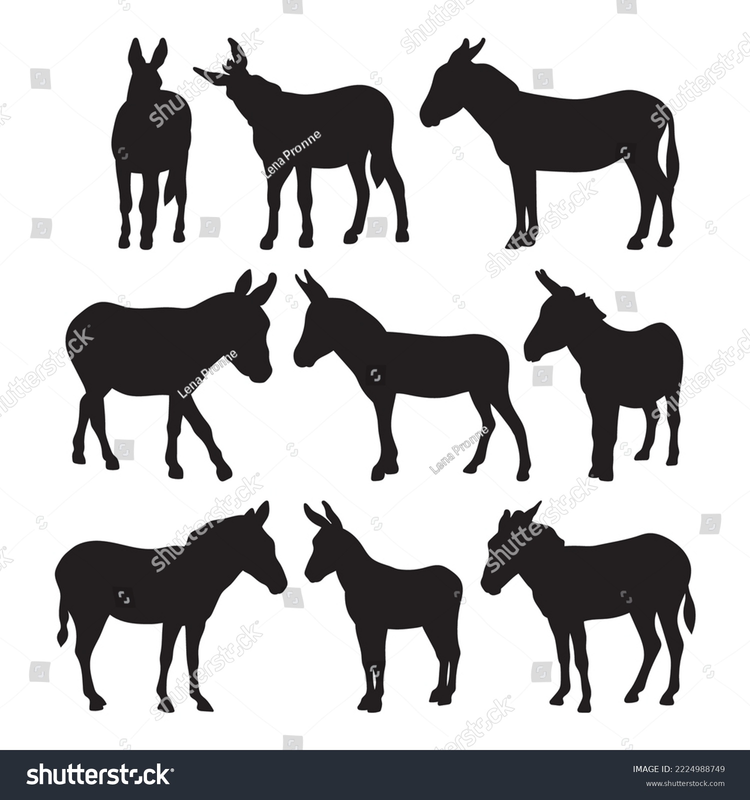SVG of Donkey farm animal silhouette, set stencil templates svg