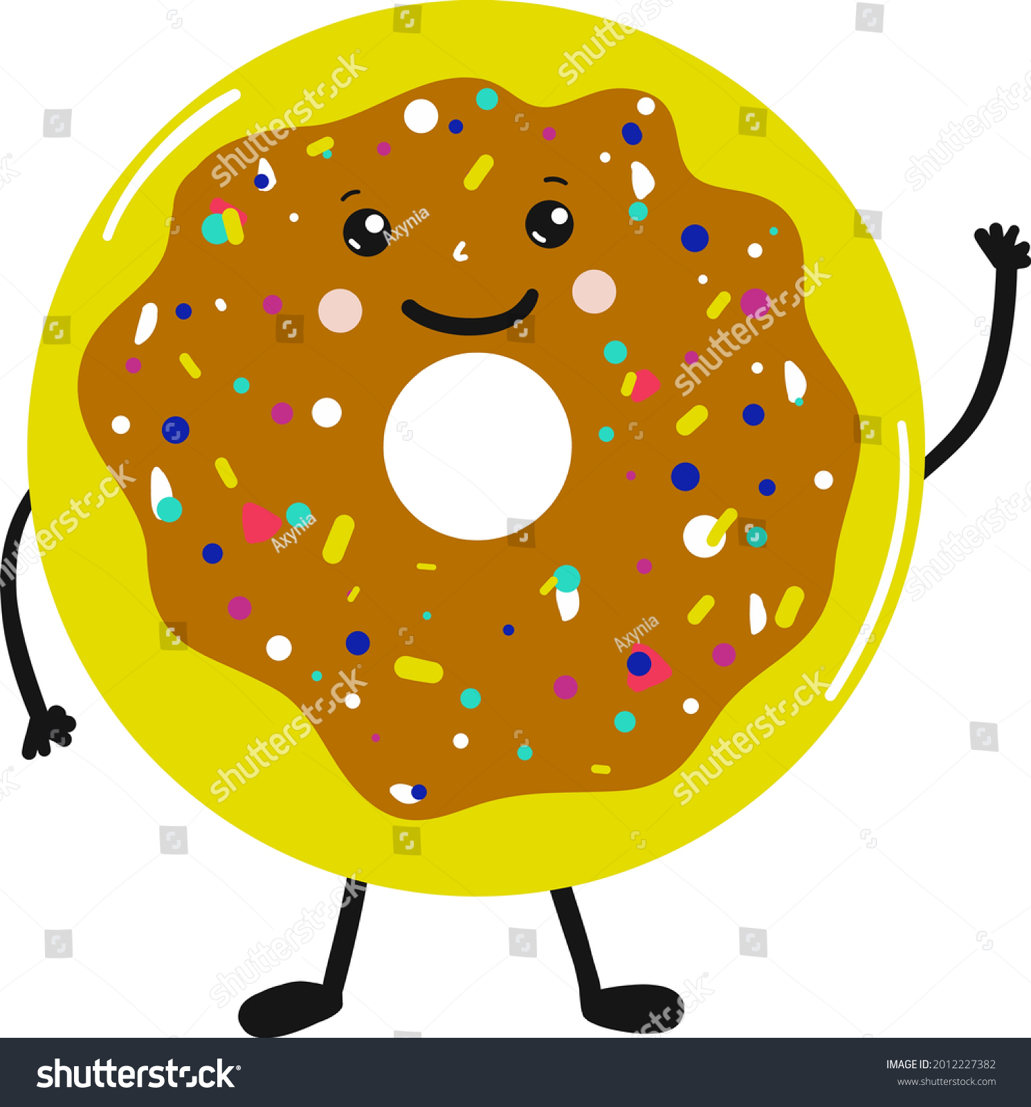 Donut Cartoon Cute Character Sprinkles Isolated Stock Vector (Royalty ...