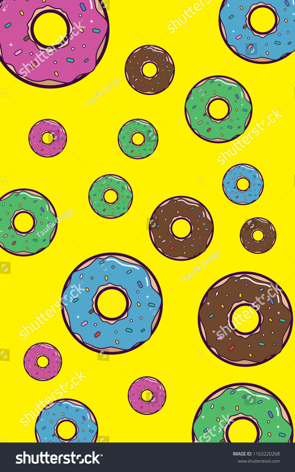 Donut Colorful Yellow Background Wallpaper Phone Stock Vector