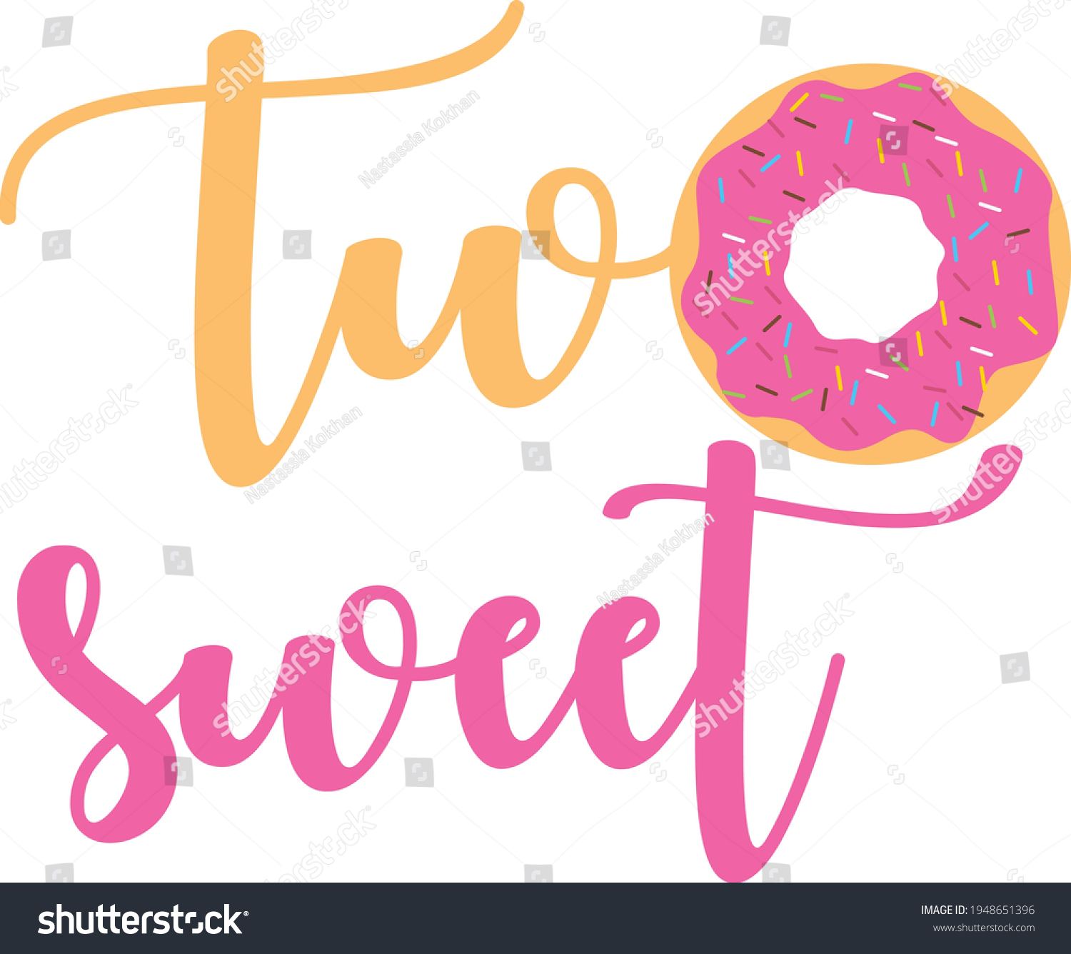 SVG of Donut vector Illustration isolated on white background.Two sweet Svg Donut Svg Second birthday shirt design. Donut quote for Cricut and Silhouette. Donut decoration for shirt and scrapbooking.  svg