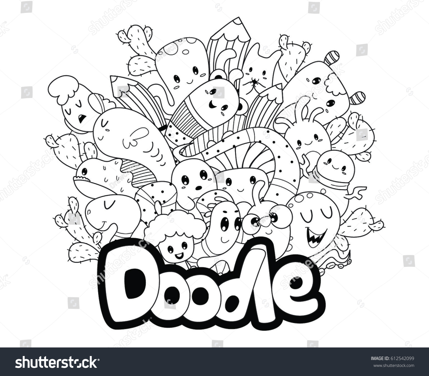 Doodle Art Containing Some Alien Character Stock Vector Royalty