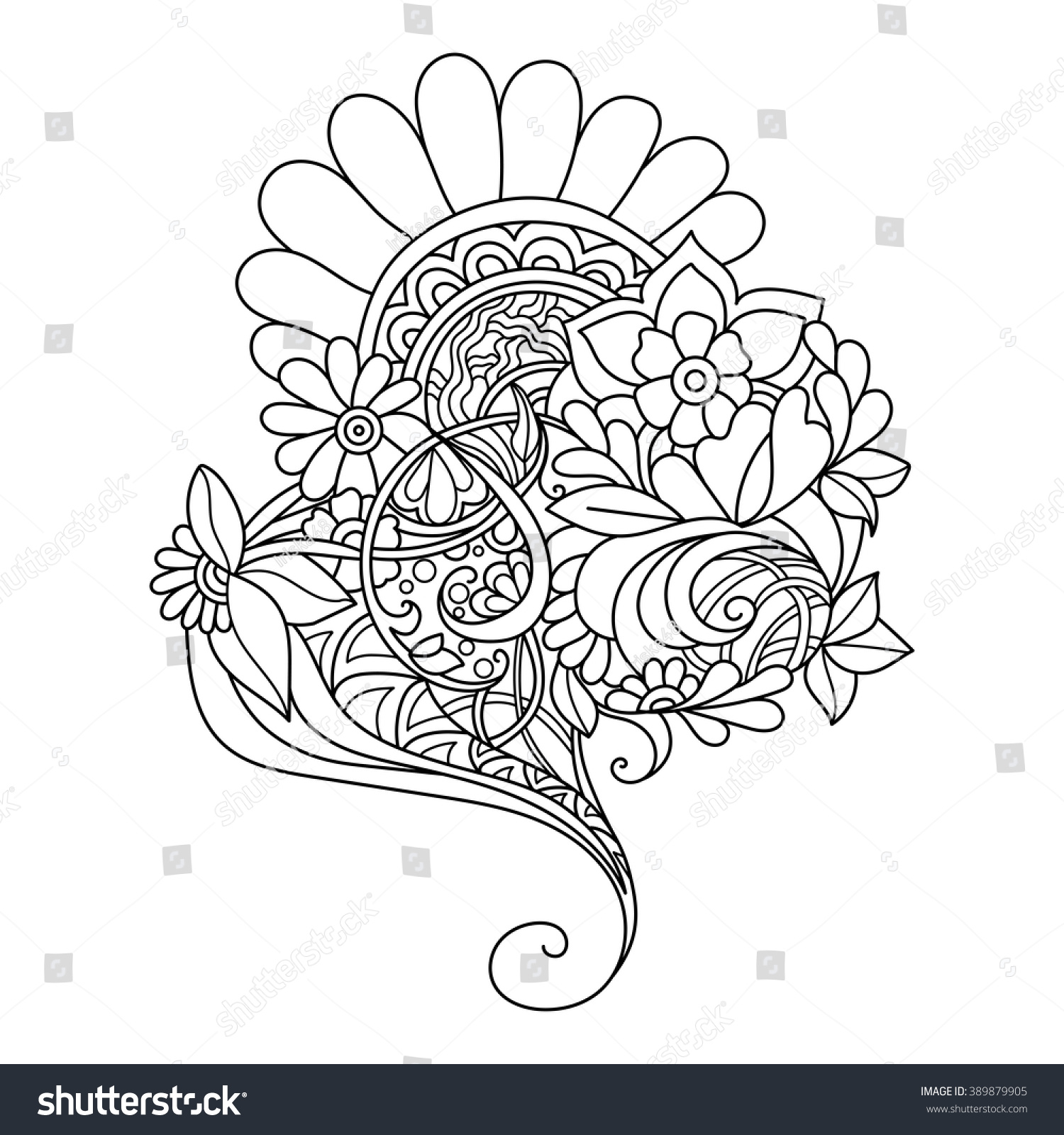 Doodle Art Flowers Zentangle Floral Pattern Stock Vector Royalty