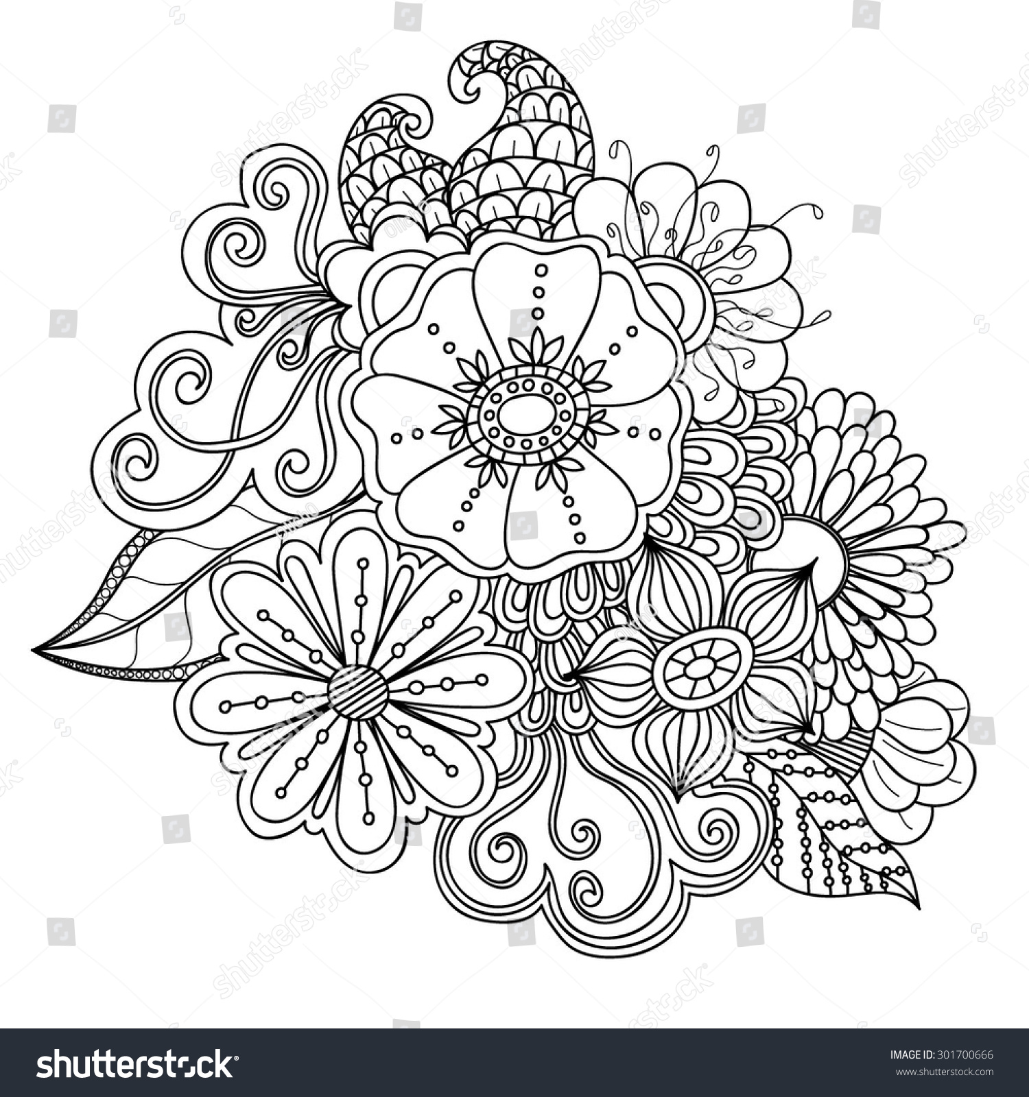 Doodle Art Flowers Zentangle Floral Pattern Stock Vector Royalty