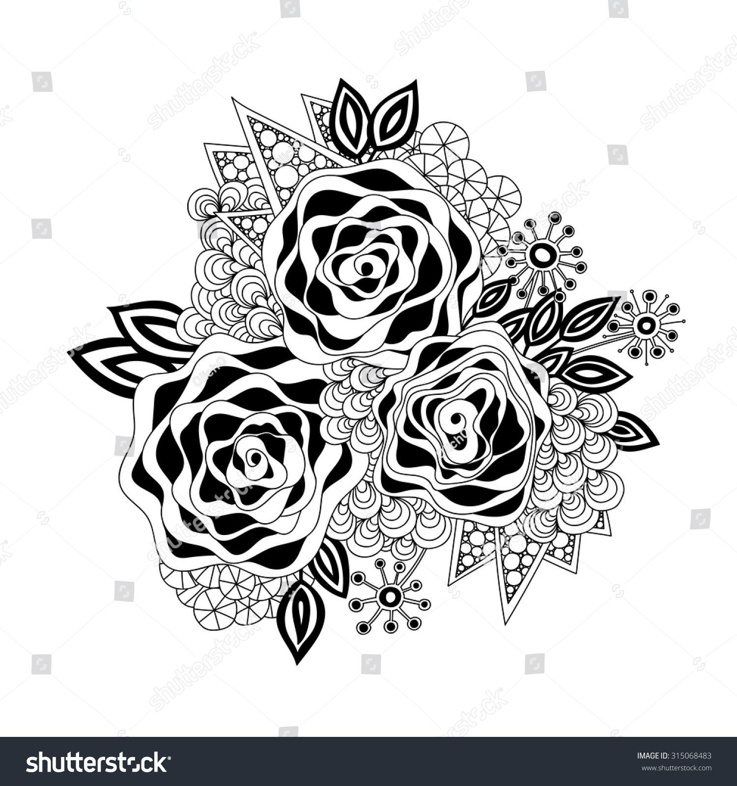 Doodle Art Flowers Zentangle Floral Pattern Stock Vector Royalty