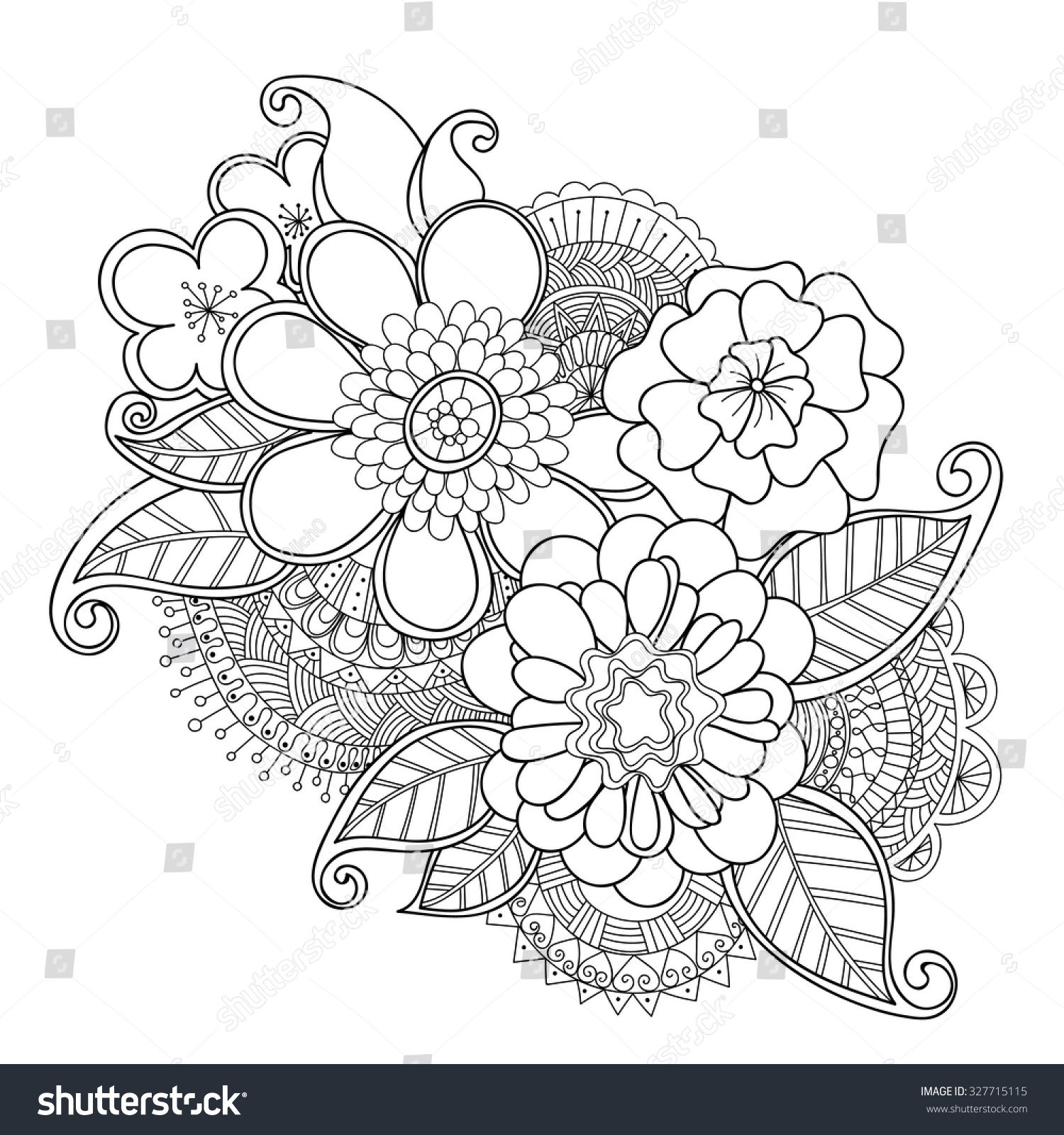 Doodle Art Flowers Zentangle Floral Pattern Stock Vector 327715115 ...