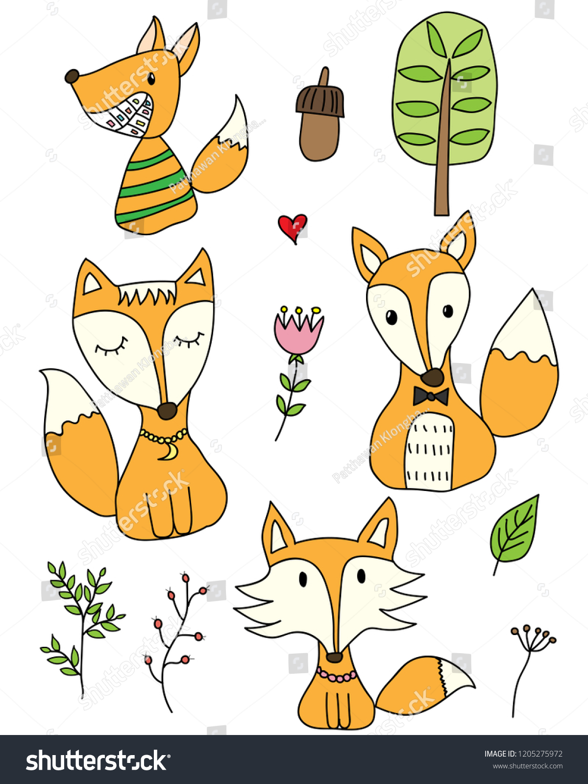 Doodle Art Fox Stock Vector (Royalty Free) 1205275972 | Shutterstock