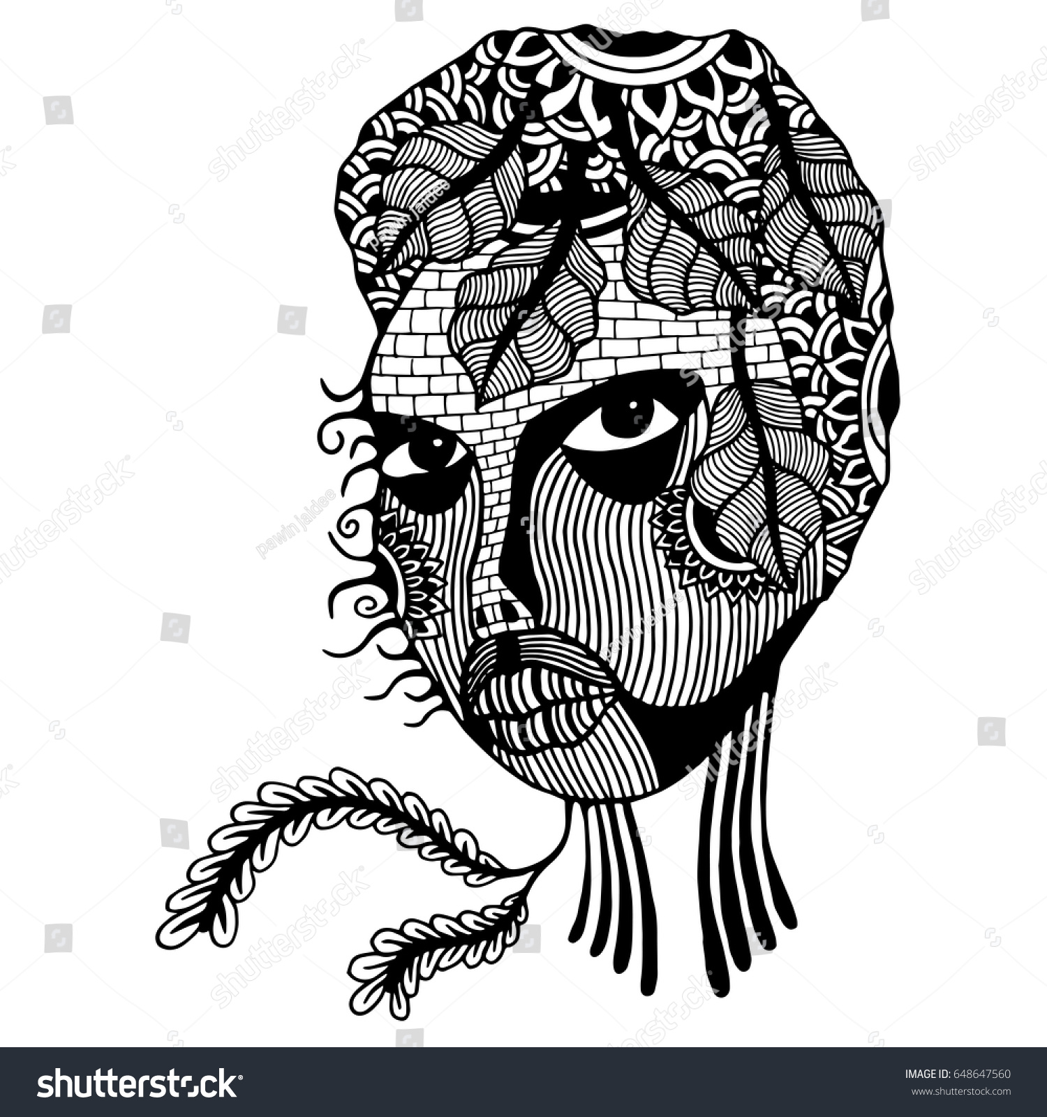 Doodle Art Face Woman On White Stock Vector Royalty Free 648647560