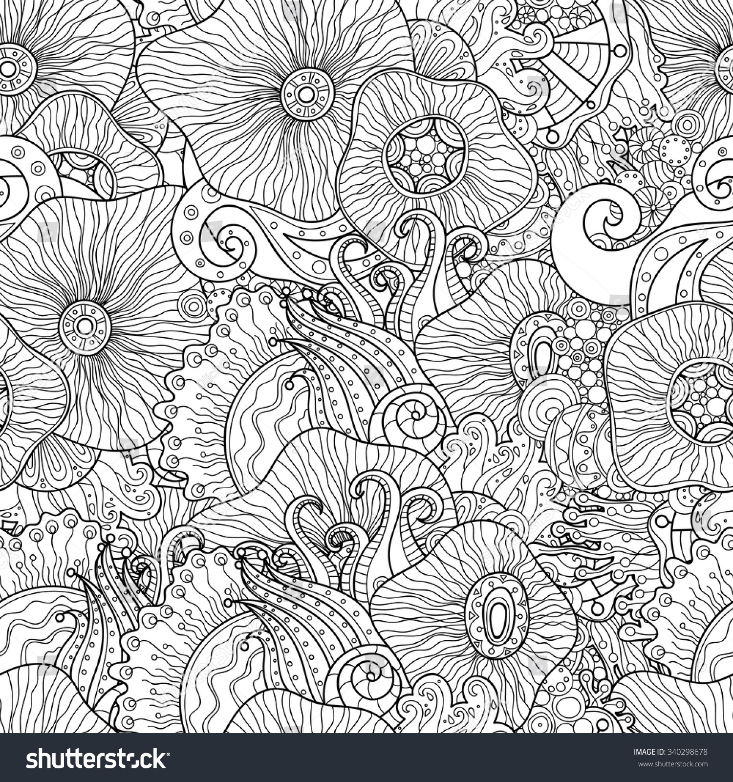 Doodle Black And White Abstract Hand-Drawn Background. Wavy Seamless ...