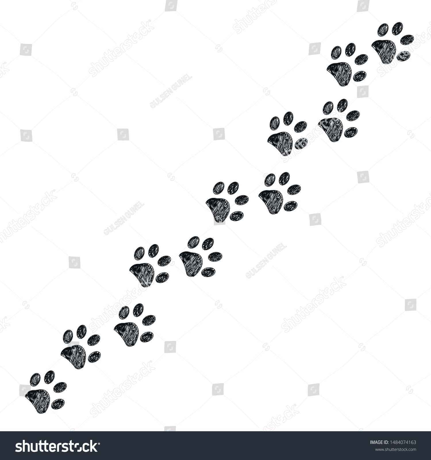 Doodle Black Paw Print Trace Dog Stock Vector (Royalty Free) 1484074163