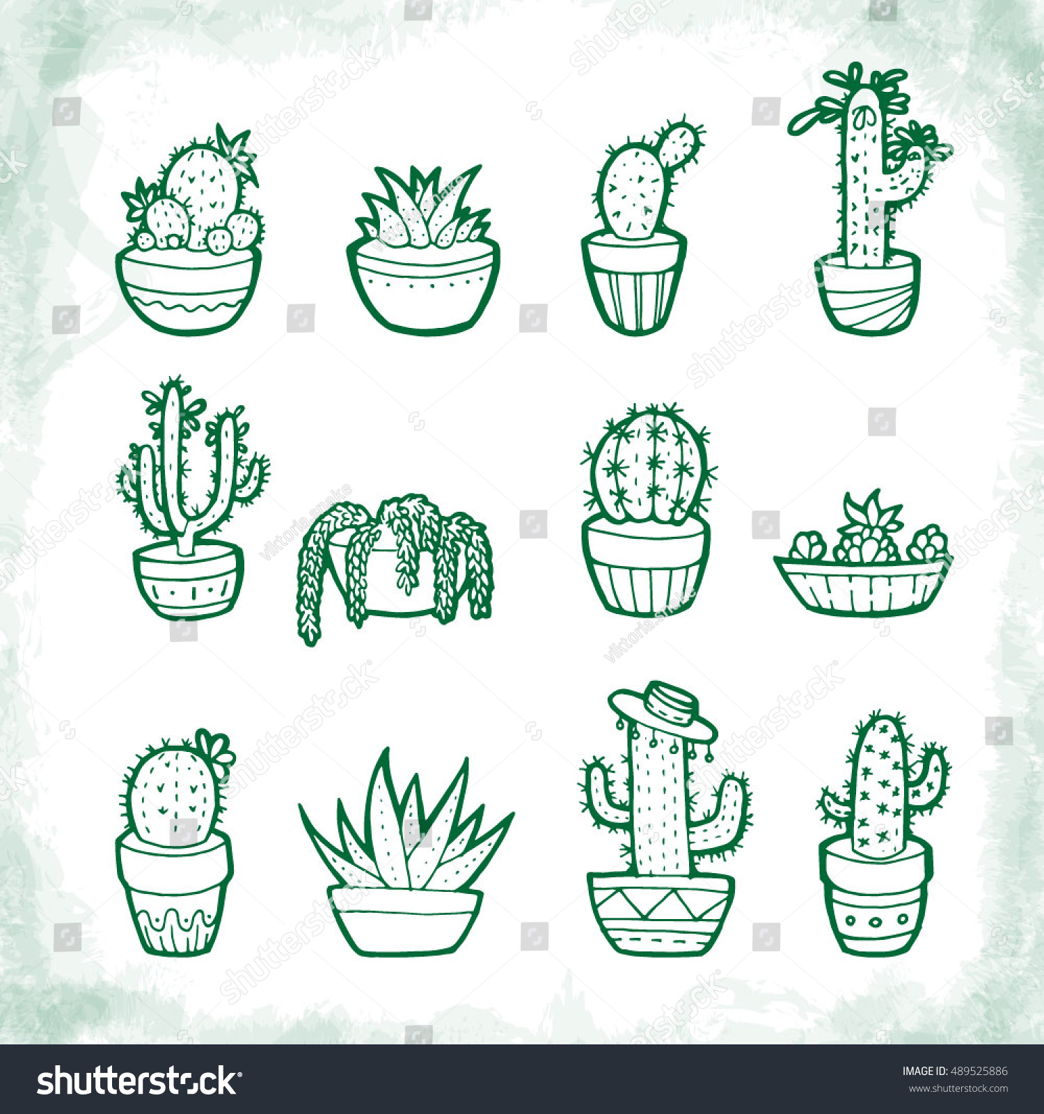 Doodle Cactus Set Hand Drawn Vector Stock Vector 489525886 - Shutterstock