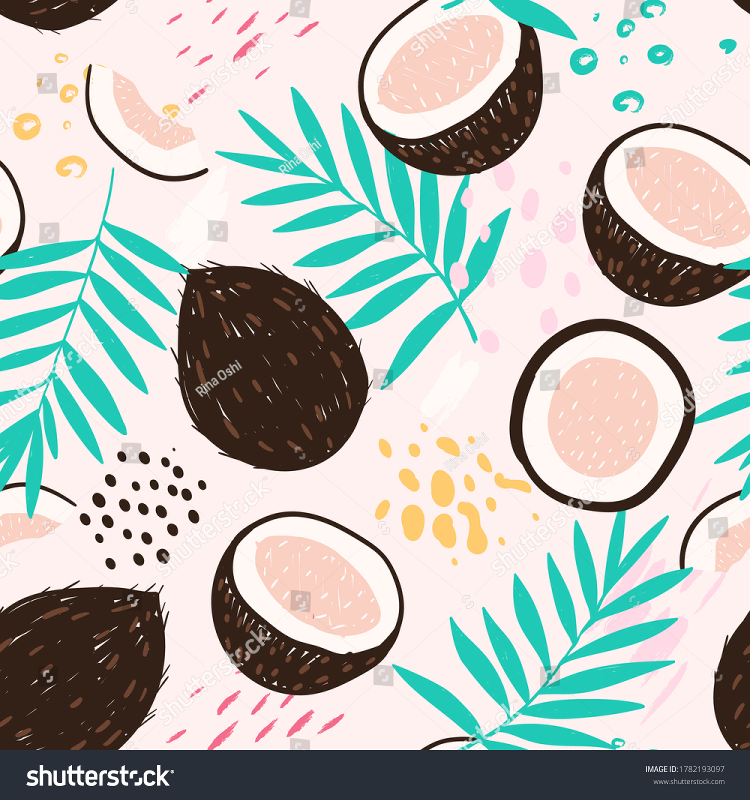 SVG of Doodle coconut and abstract elements. Vector seamless pattern. Hand drawn illustrations. svg