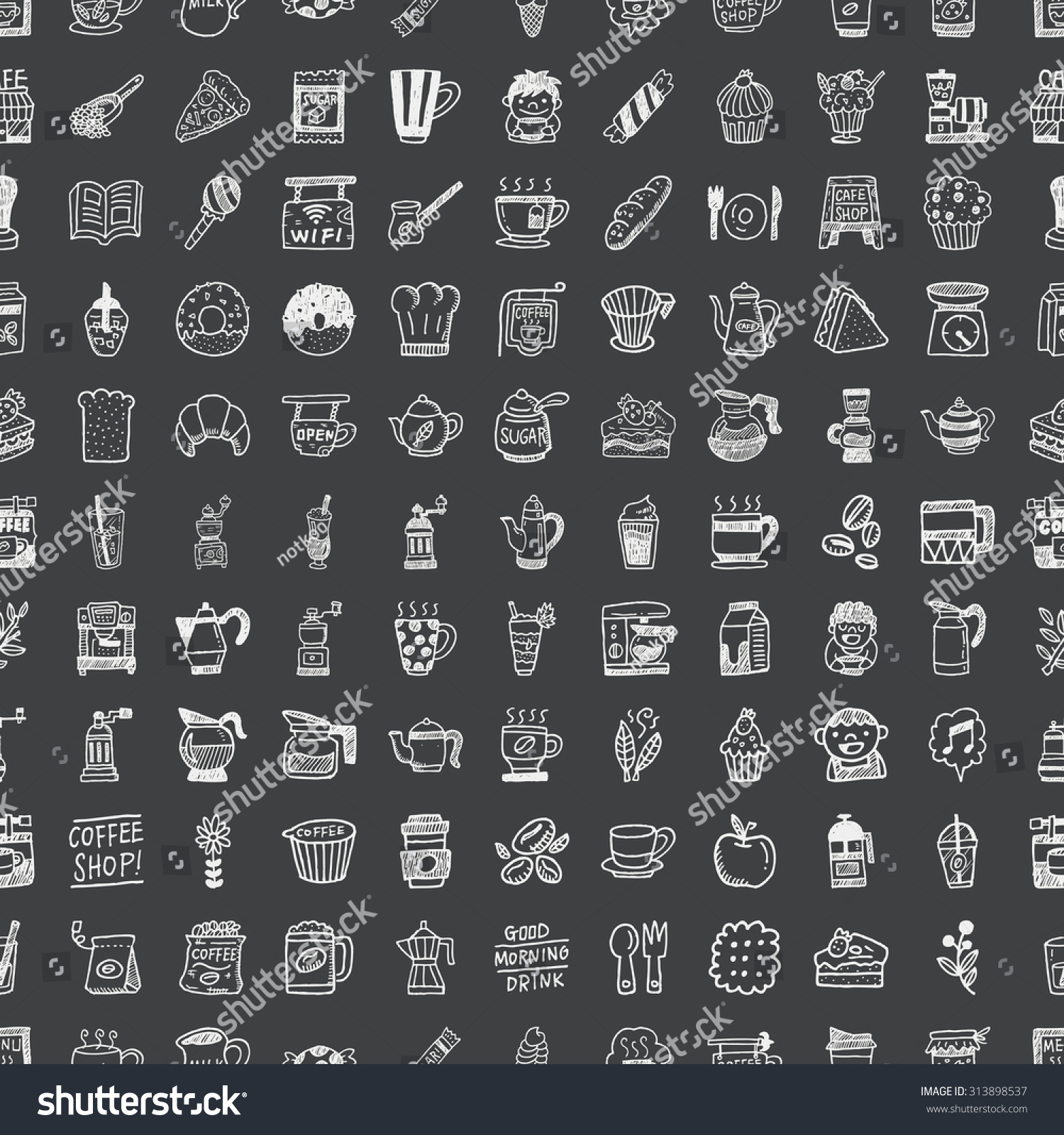 Doodle Coffee Seamless Pattern Background: vector de stock (libre de ...