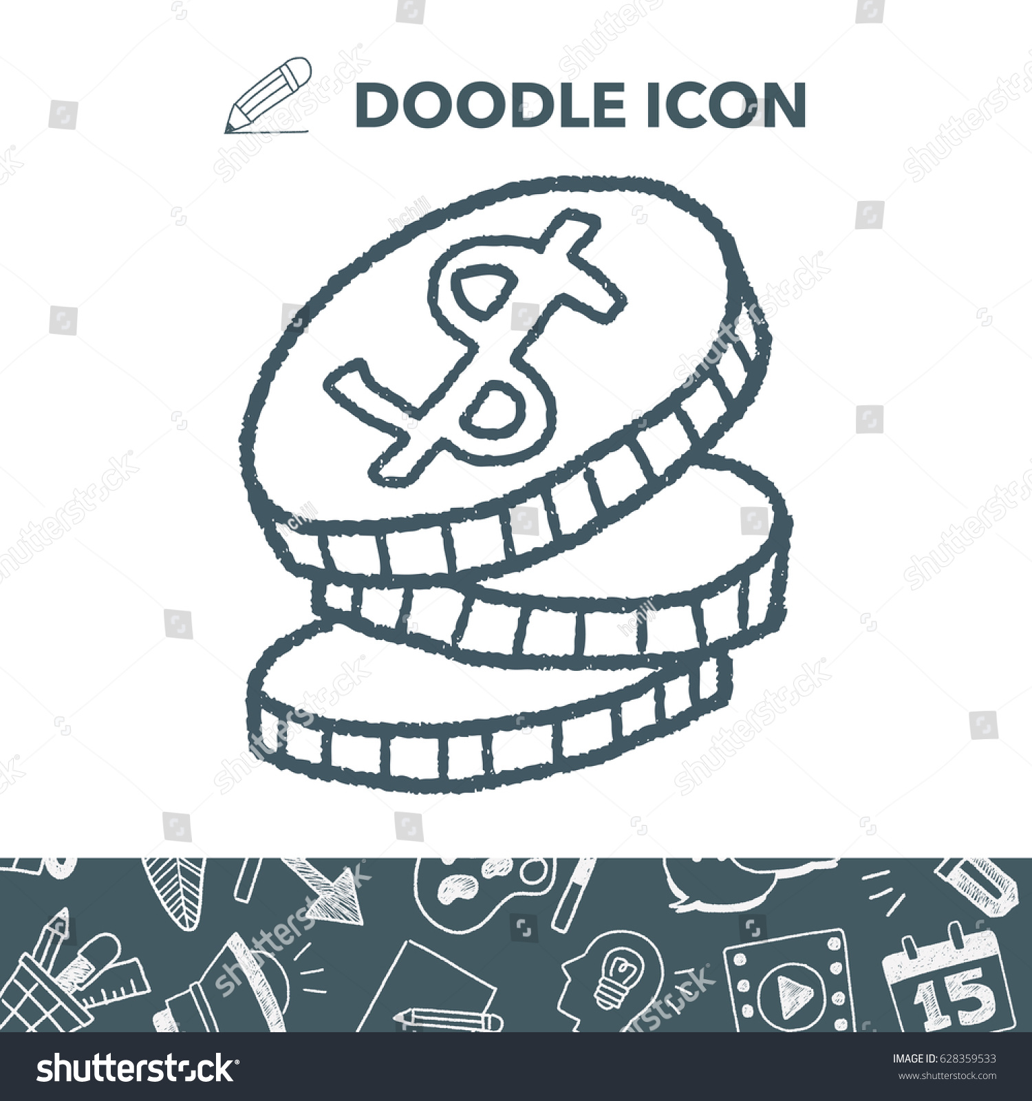 Doodle Coin Stock Vector (Royalty Free) 628359533 | Shutterstock