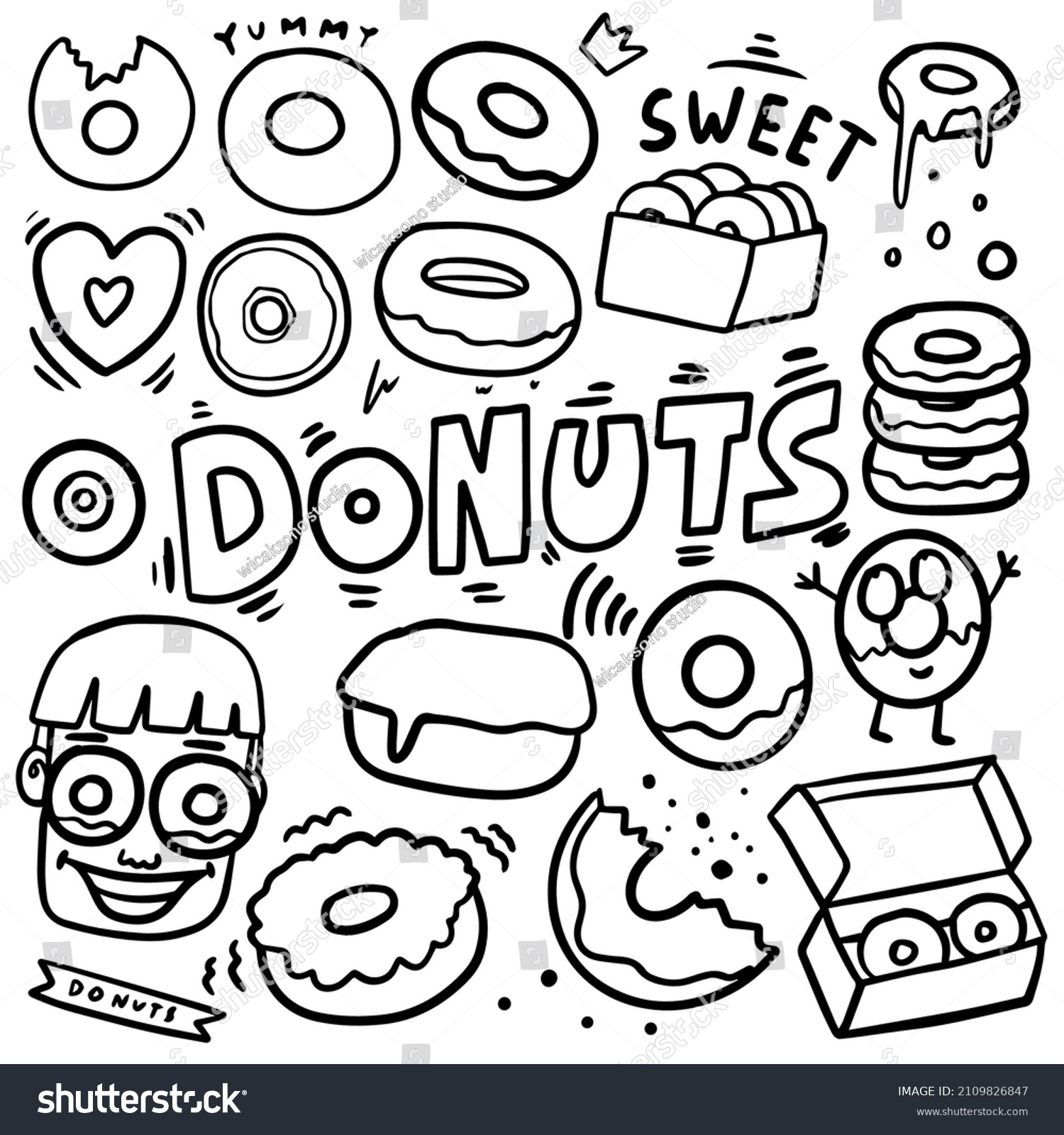 Doodle Drawing Donuts Hand Draw Cartoon Stock Vector (Royalty Free ...