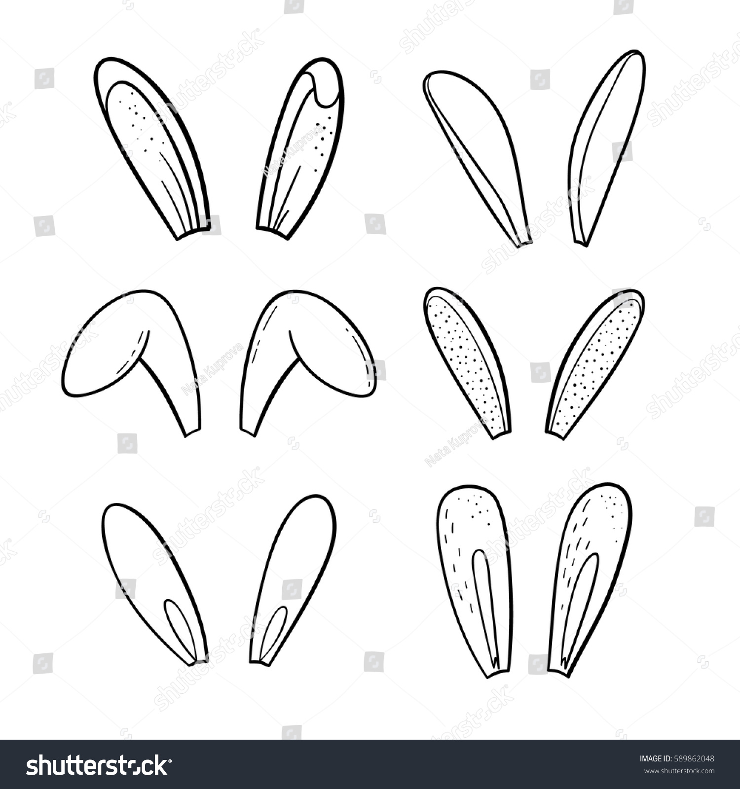 Doodle Easter Bunny Ears Set Vector Stock Vector (Royalty Free) 589862048