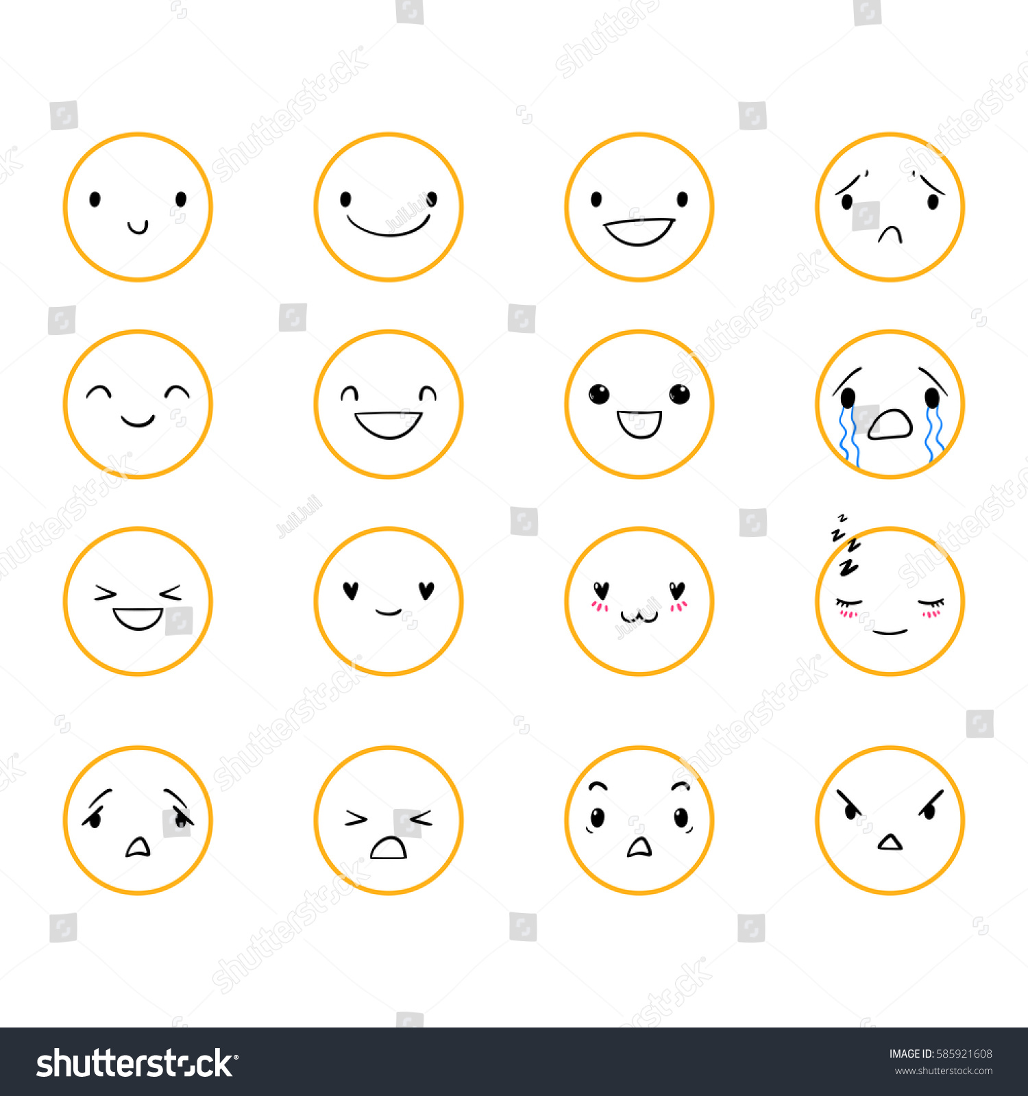 Doodle Emoticons Different Emotions Vector Set Stock Vector Royalty Free 585921608 Shutterstock 4270