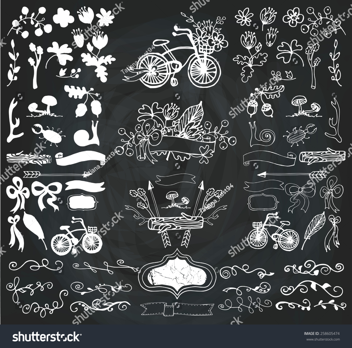 Doodle Floral Group Sethand Sketch Vintage Stock Vector Royalty