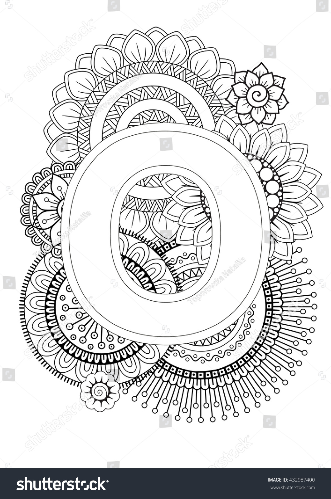 Doodle Floral Letters Coloring Book Adult Stock Vector 432987400