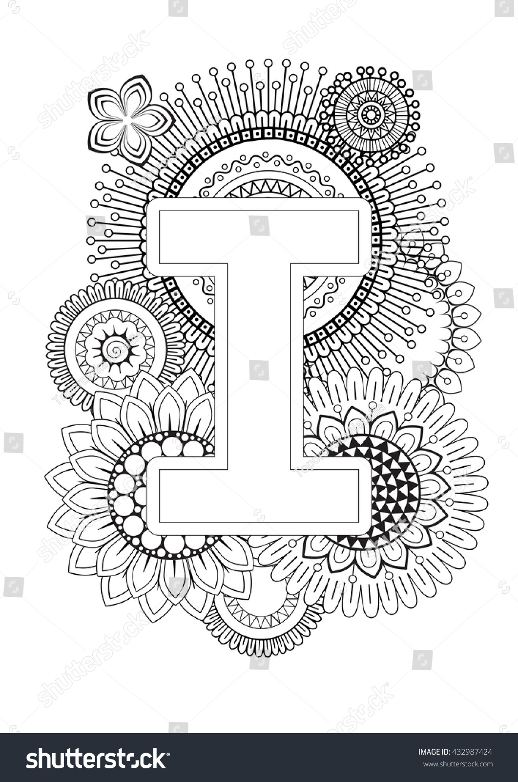 Doodle Floral Letters Coloring Book Adult Stock Vector (Royalty Free ...