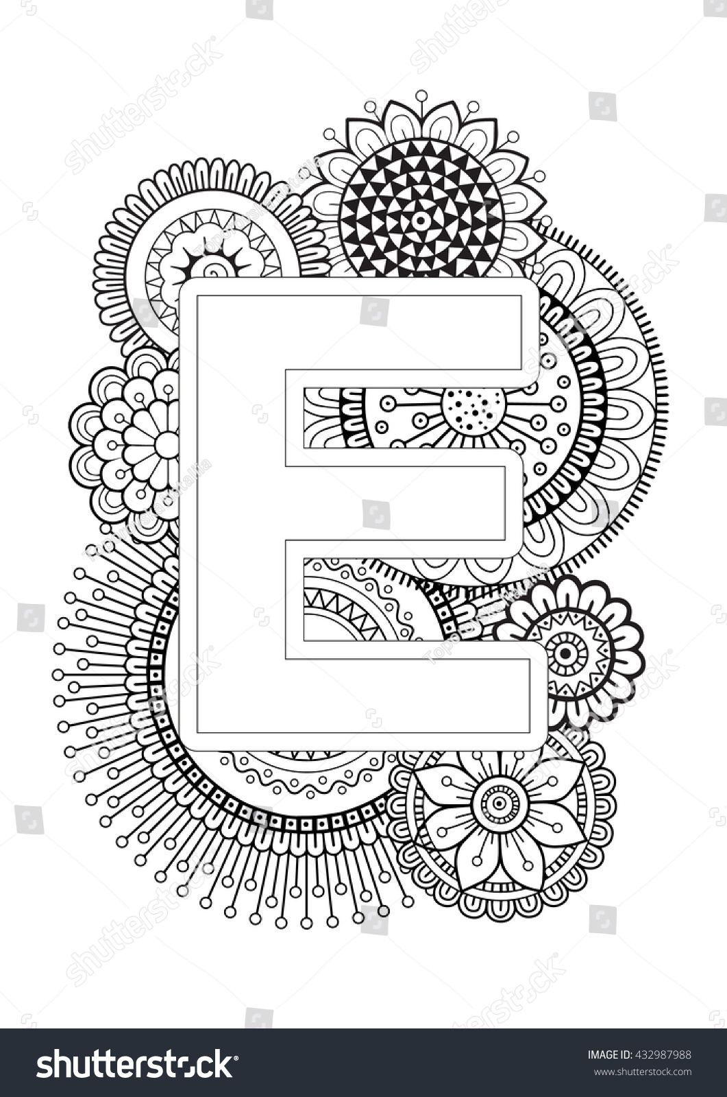 Doodle Floral Letters Coloring Book Adult: vector de stock (libre de ...