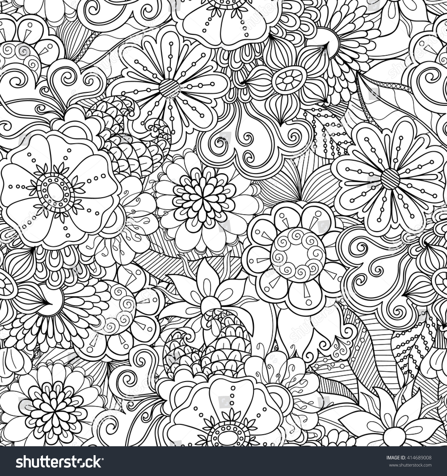 Doodle Flowers Seamless Pattern Zentangle Style Stock Vector (Royalty ...
