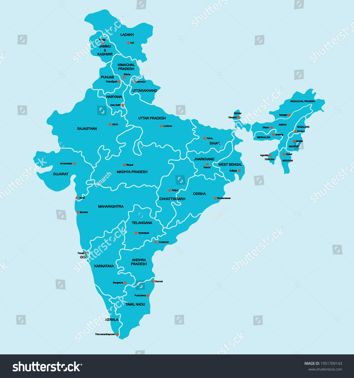 Doodle Freehand Drawing India Political Map Stock Vector Royalty Free