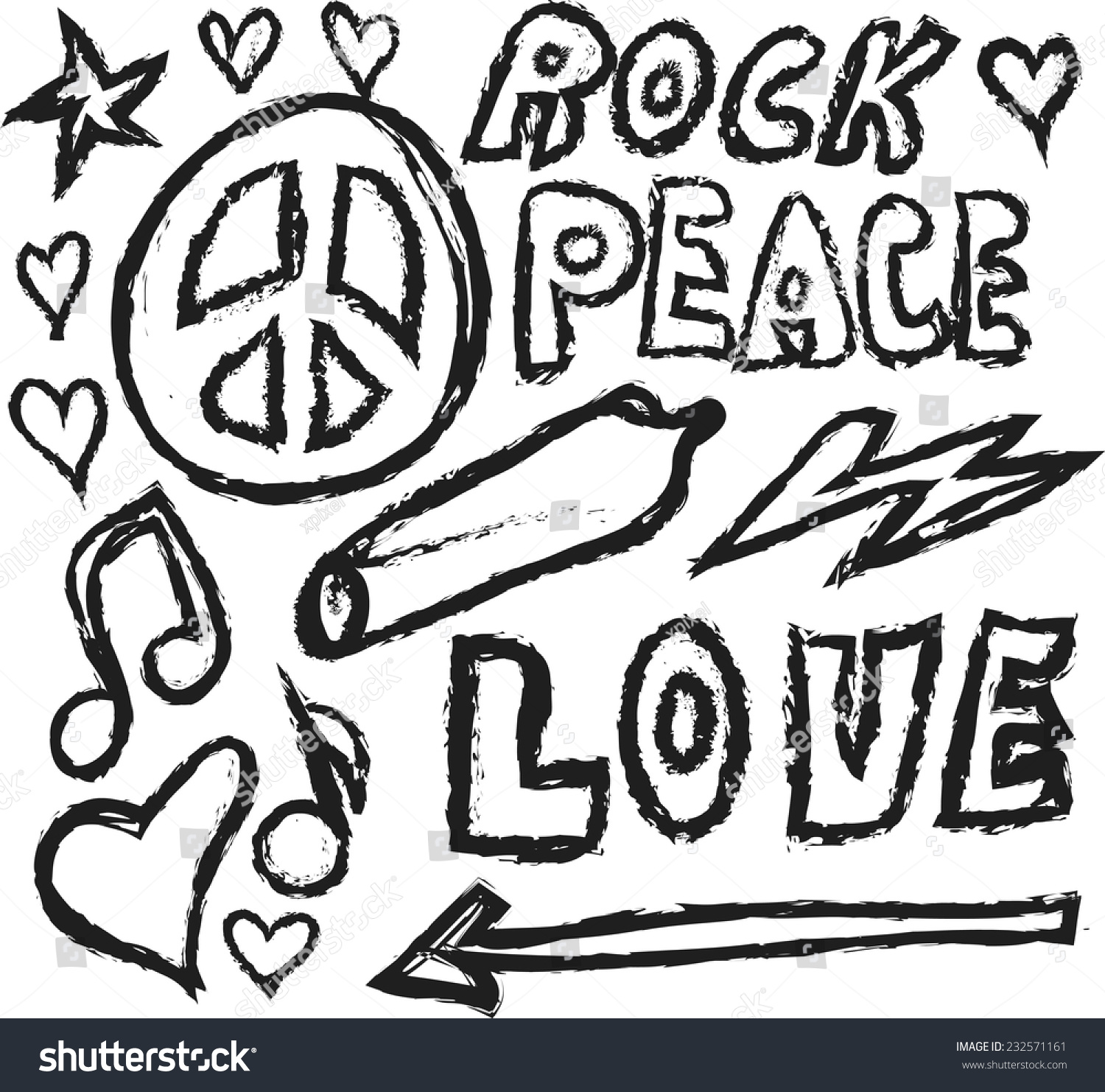 Doodle Grunge Peace Love Joint Music Stock Vector (Royalty Free ...