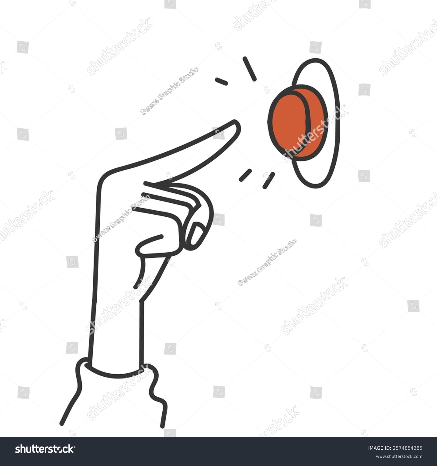 hand pressing red button, black outline style clip art preview