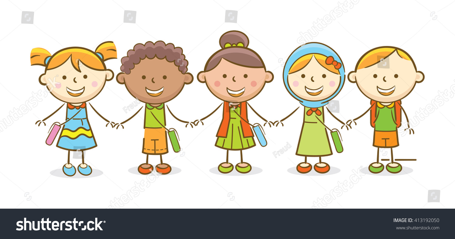 Doodle Illustration Multicultural Kids Going School Stock Vector ...