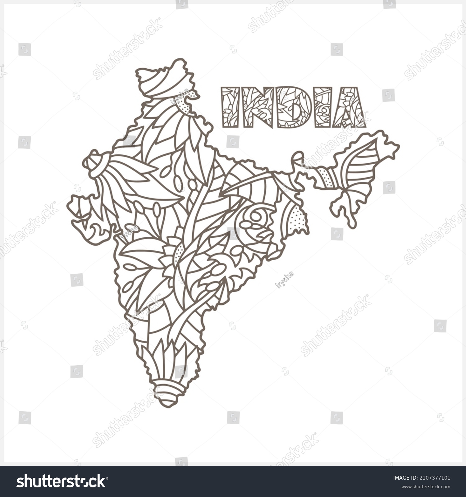 Doodle India Map Isolated Eco Design Stock Vector (Royalty Free) 2107377101