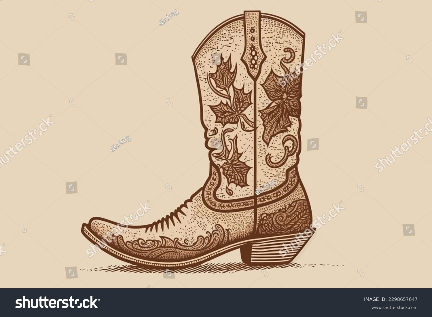 SVG of Doodle inspired Cowboy boot, cartoon sticker, sketch, vector, Illustration svg