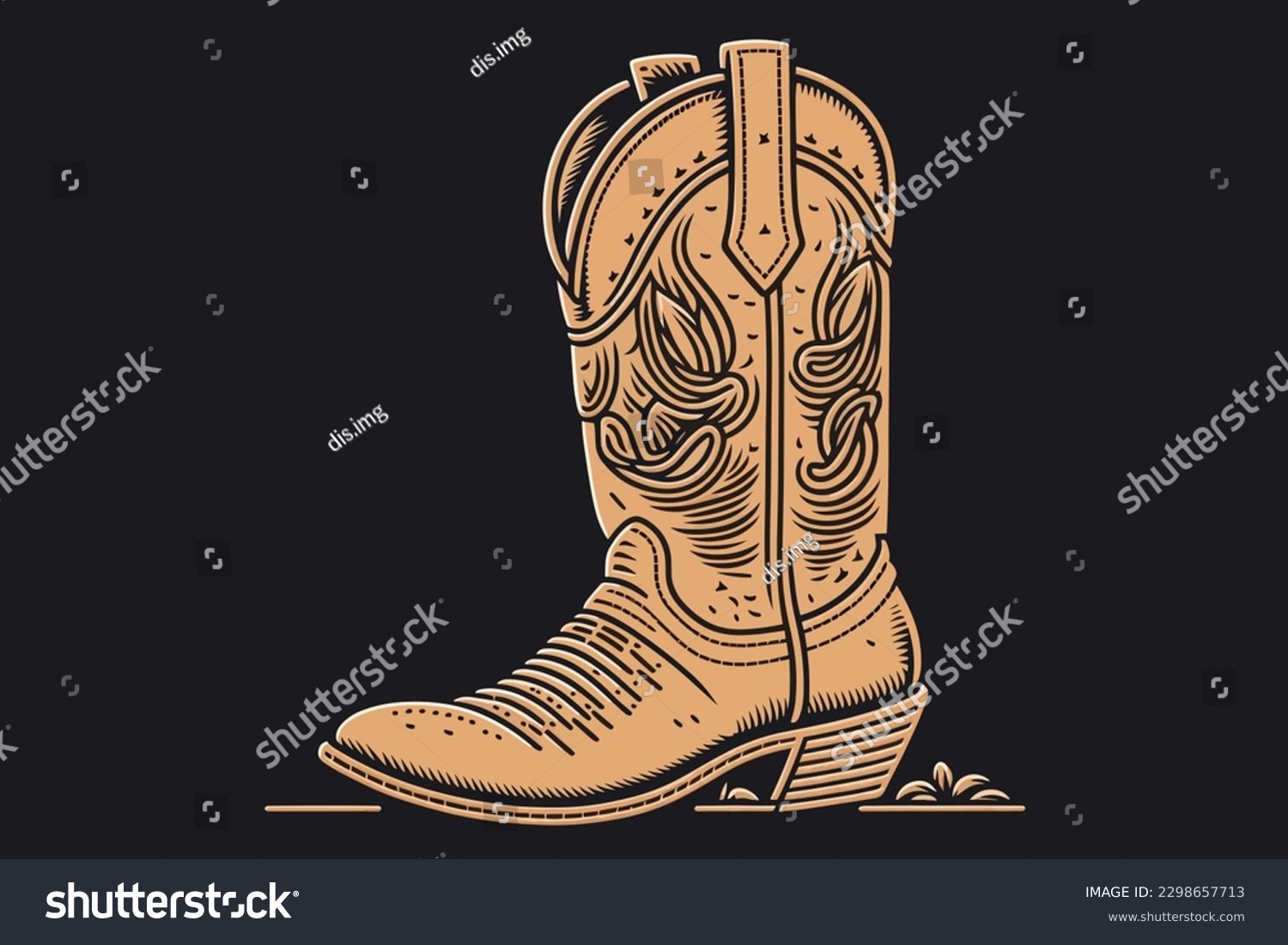 SVG of Doodle inspired Cowboy boot, cartoon sticker, sketch, vector, Illustration svg