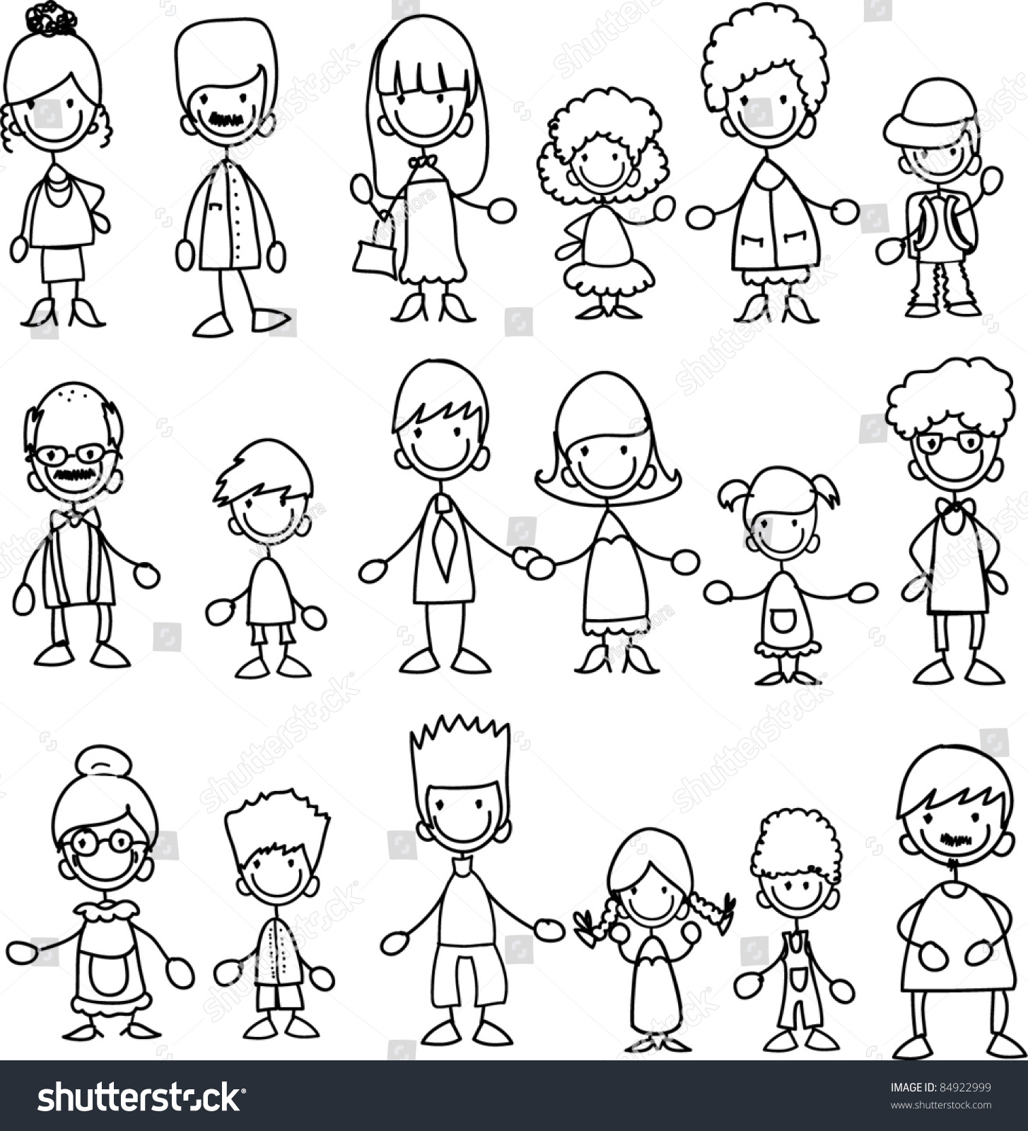 Doodle Members Large Families Stock Vector 84922999 - Shutterstock