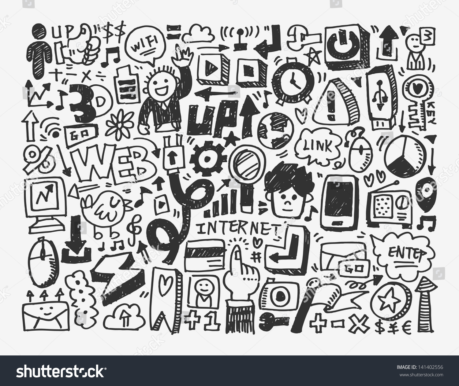 Doodle Network Elementcartoon Vector Illustration Stock Vector