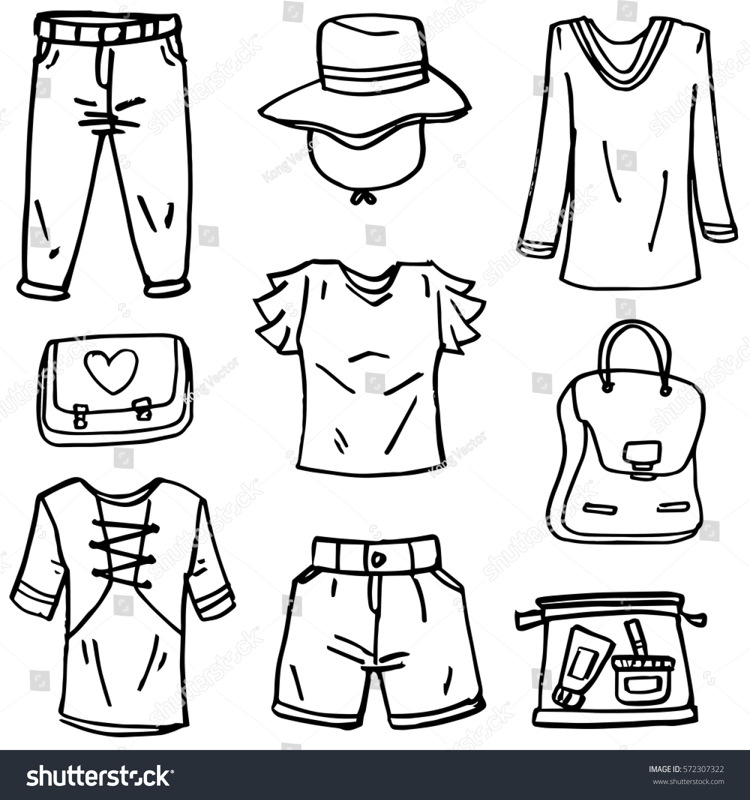 Doodle Clothes Style Set Girl Vector Stock Vector 572307322 - Shutterstock