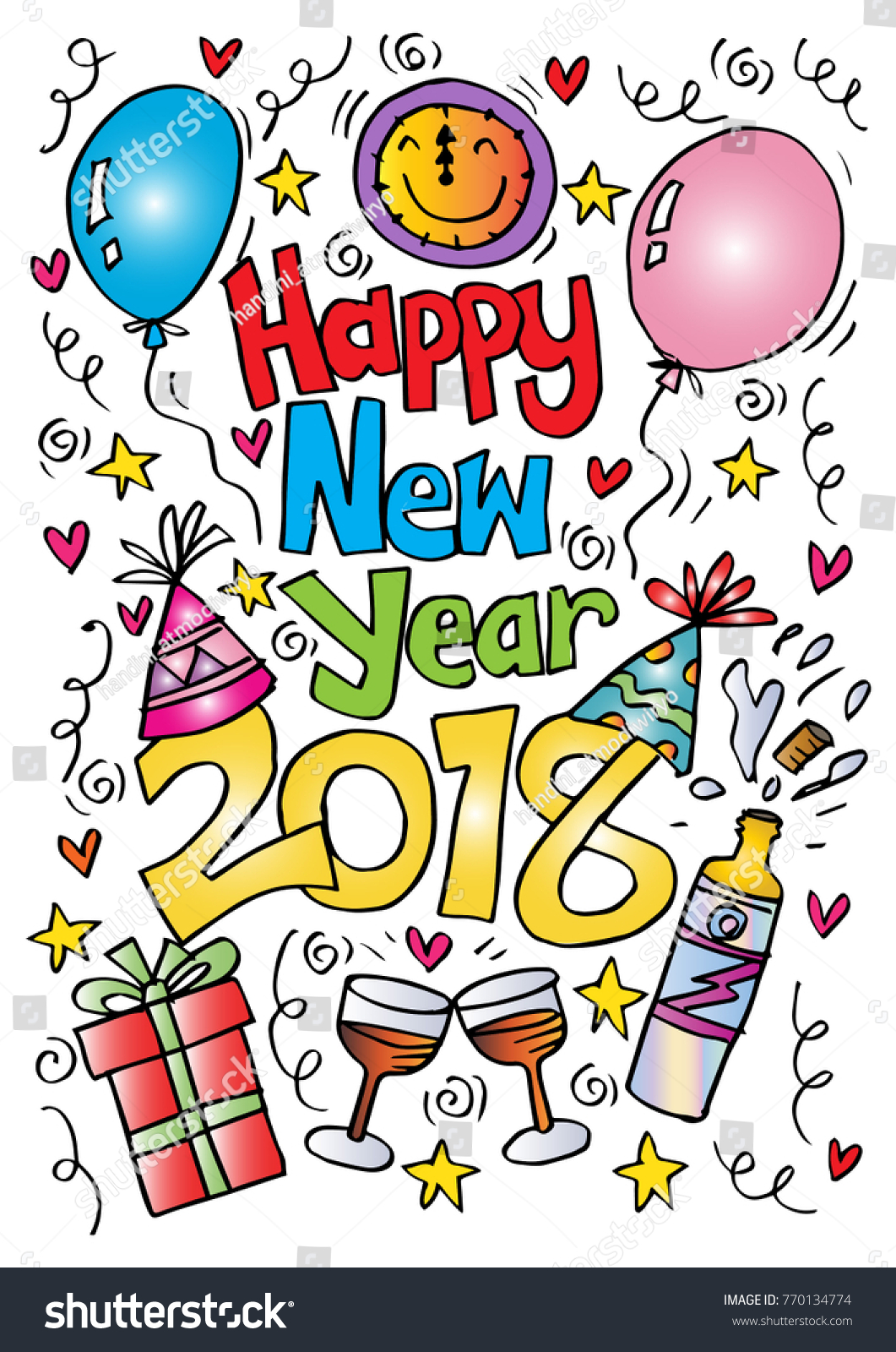 Doodle Happy New Year 2018 Stock Vector Royalty Free 770134774