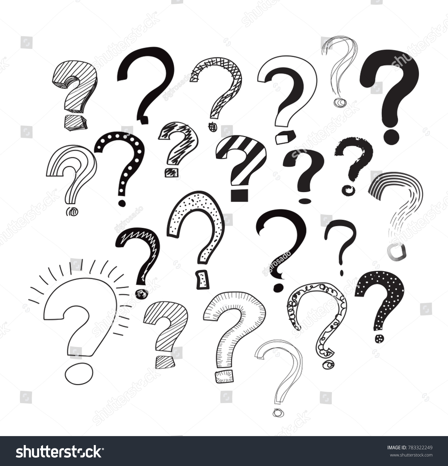 Doodle Question Marks Hand Drawn Interrogation Stock Vector (Royalty ...