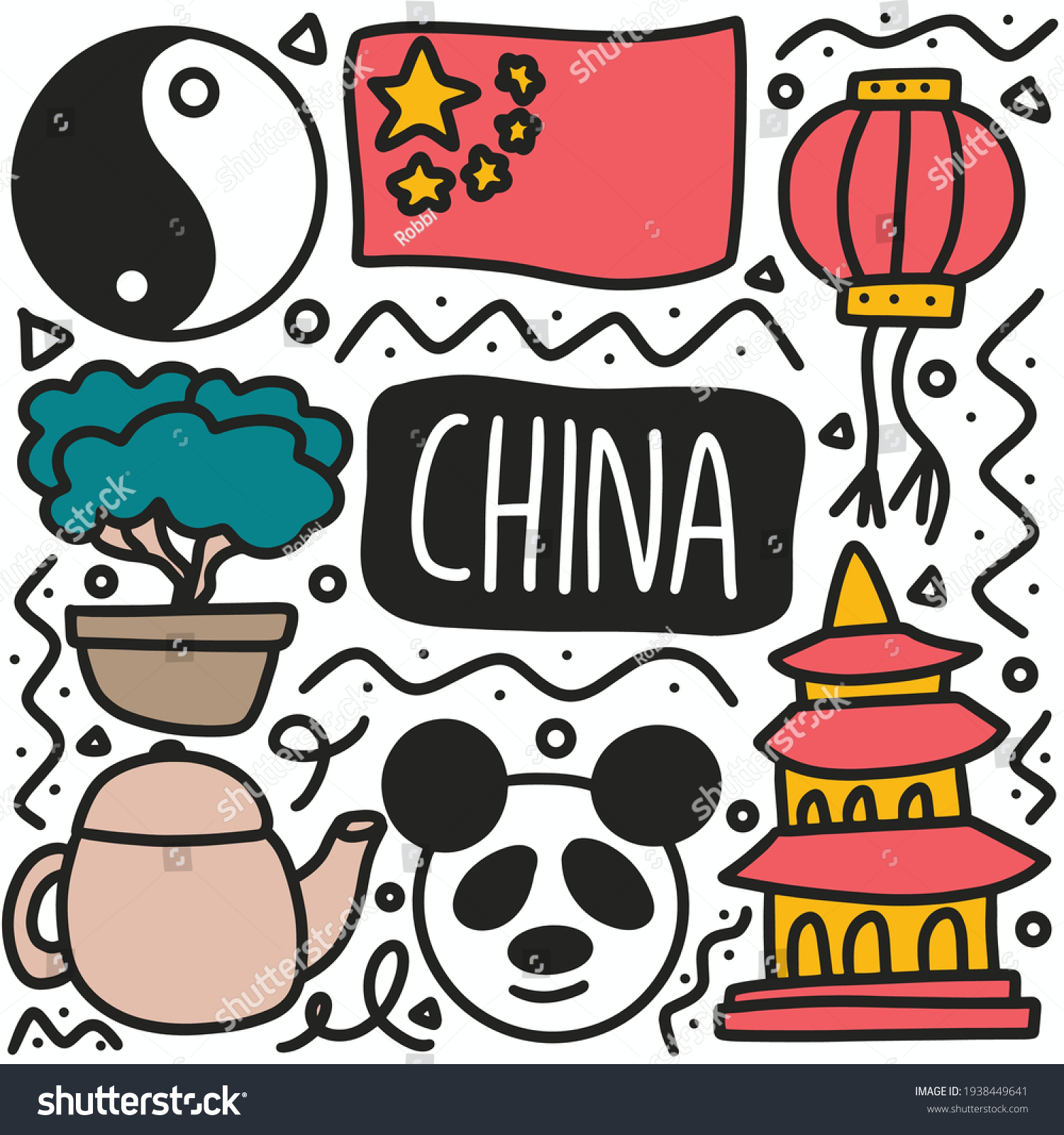 Doodle Set Chinese Holidays Hand Drawing Stock Vector (Royalty Free ...