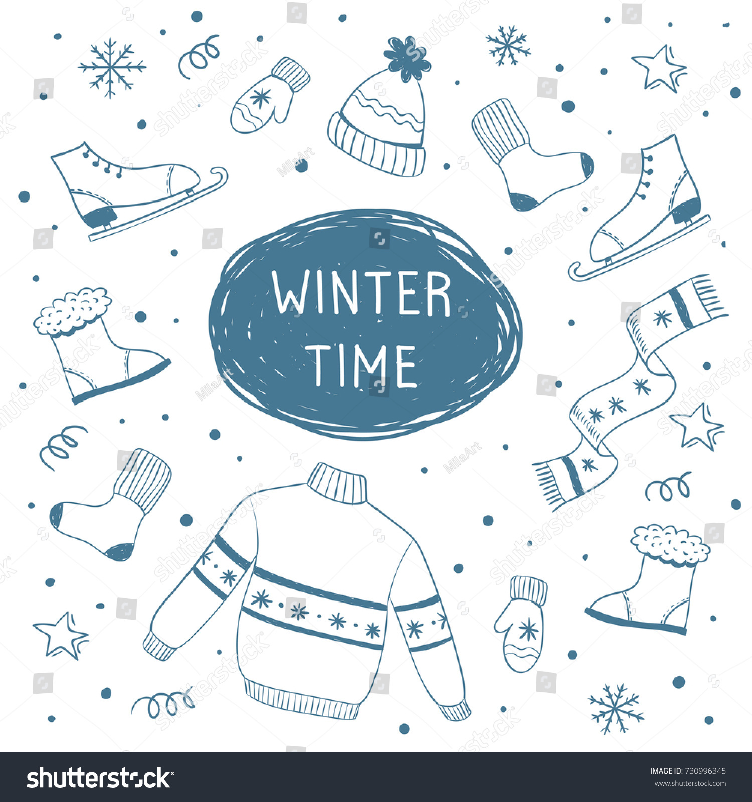 Doodle Set Winter Clothes Stock Vector Royalty Free 730996345