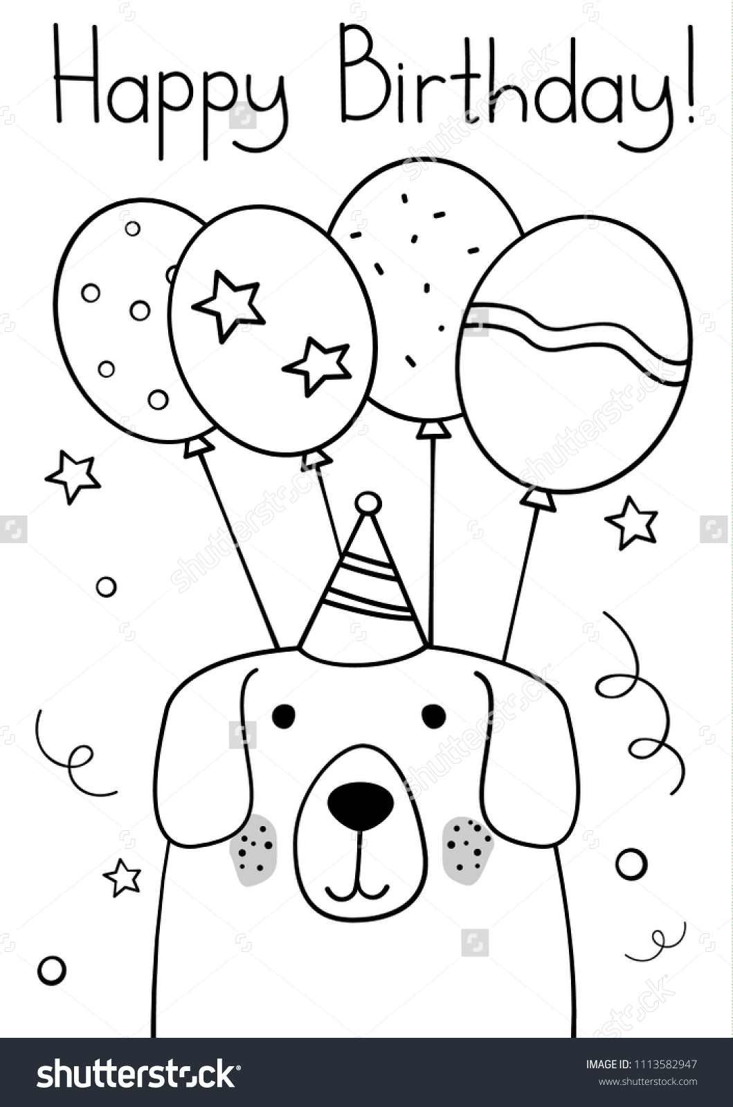 Doodle Sketch Dog Happy Birthday Greeting Stock Vector Royalty