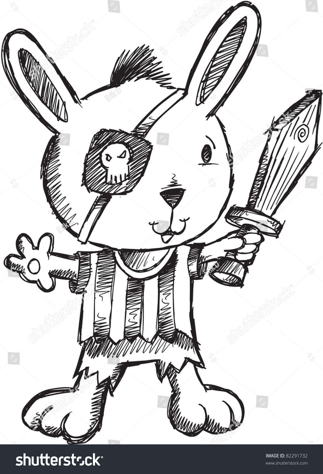 Doodle Sketch Pirate Bunny Rabbit Vector Stock Vector Royalty Free