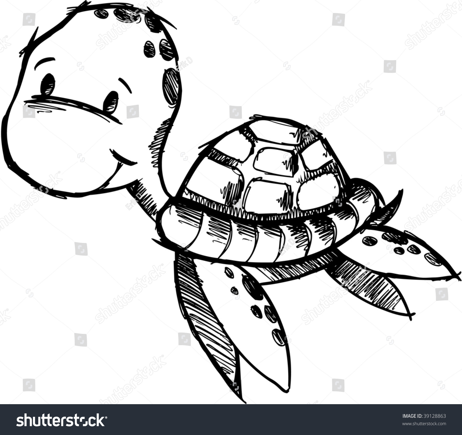 Doodle Sketchy Sea Turtle Vector Illustration - 39128863 : Shutterstock