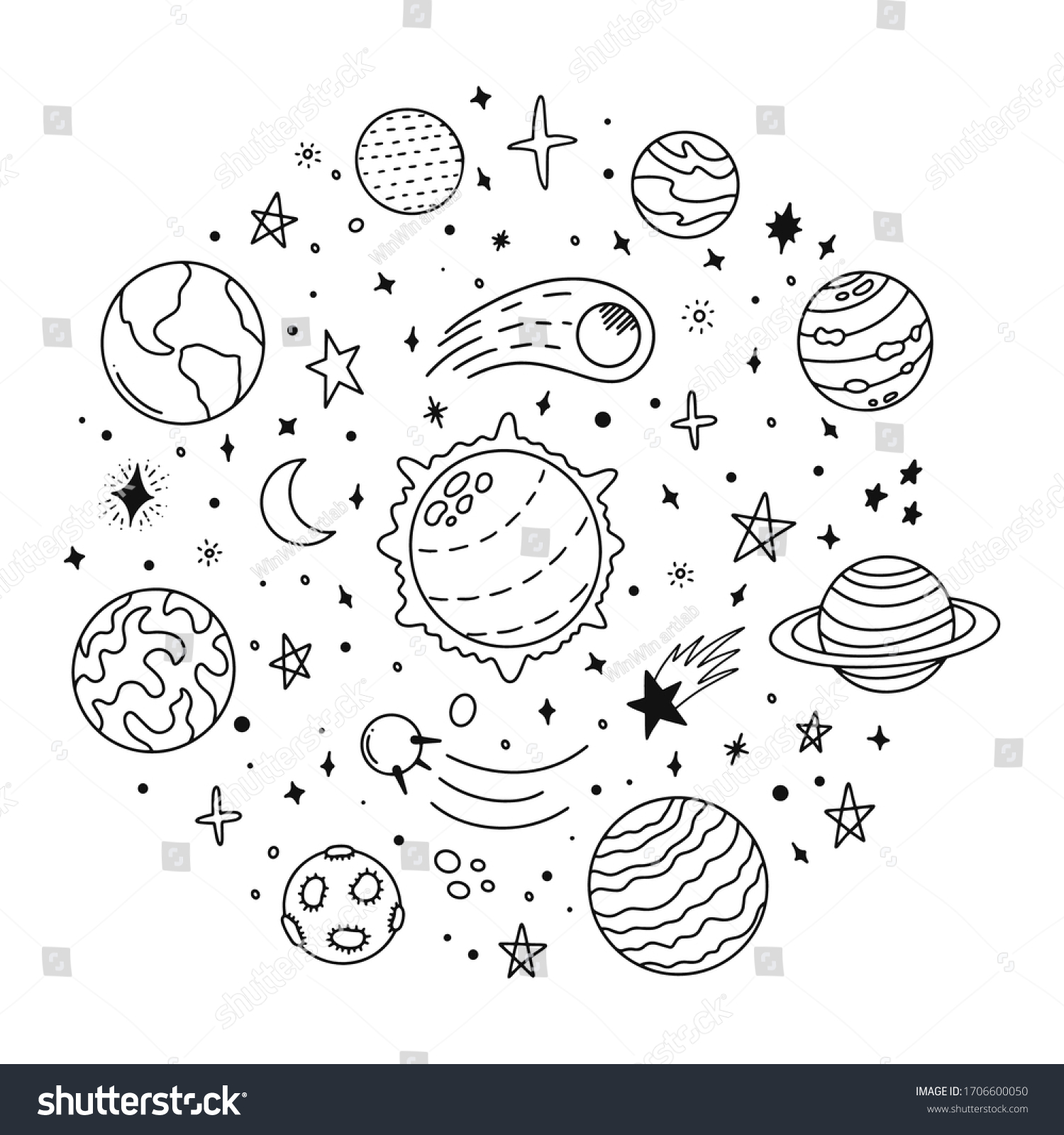 Doodle Solar System Hand Drawn Sketch Stock Vector (Royalty Free ...