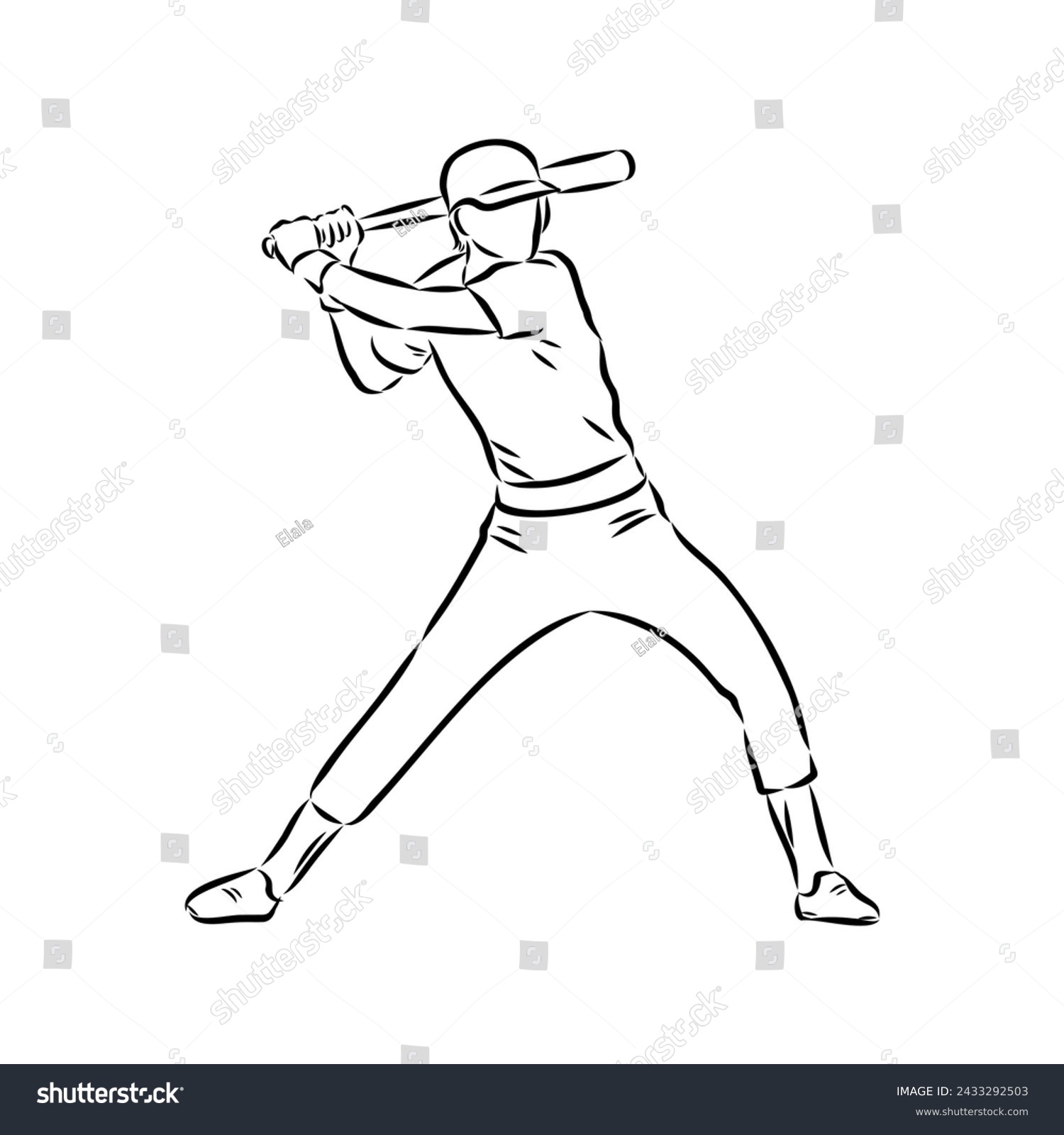 baseball player black and white line art clip art preview