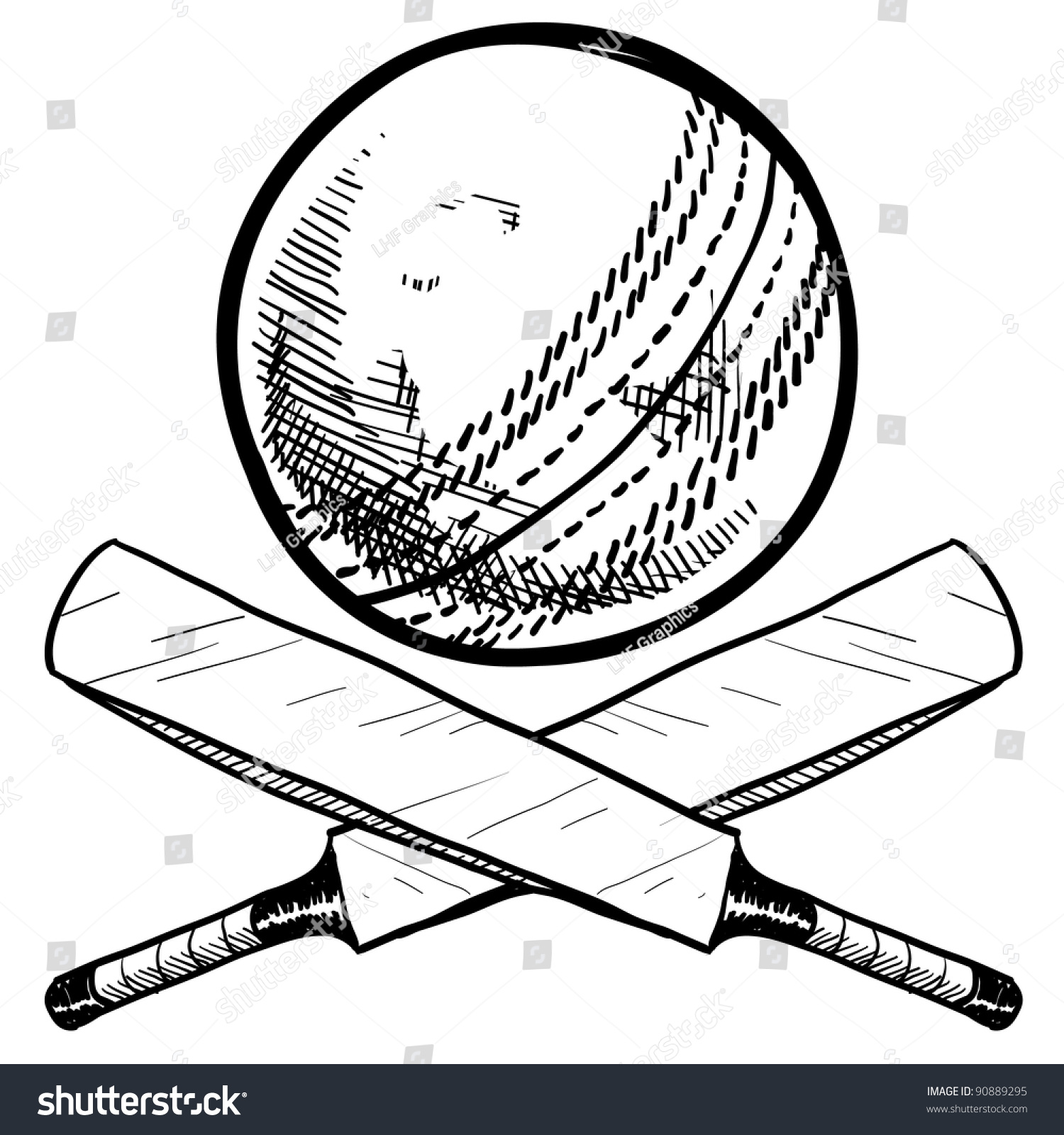 SVG of Doodle style cricket sports equipment in vector format including ball and bat svg