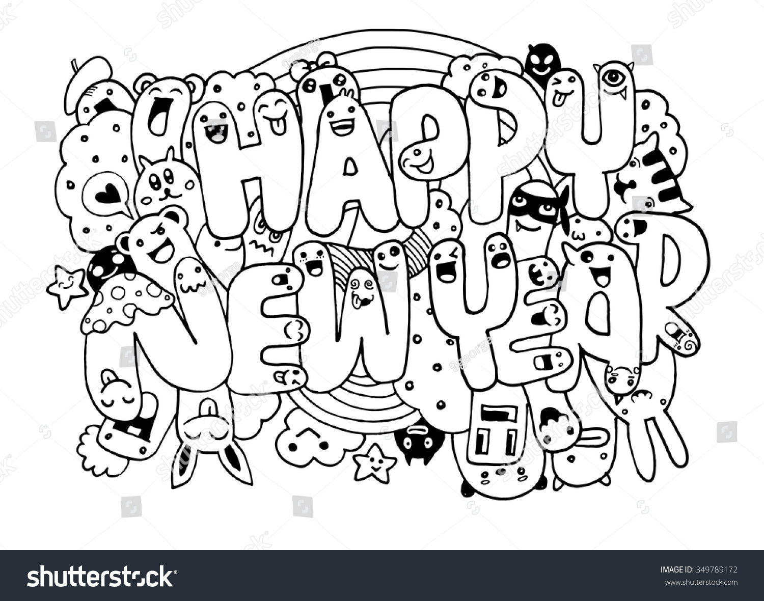Doodle Style Happy New Year Sketch Stock Vector Royalty Free