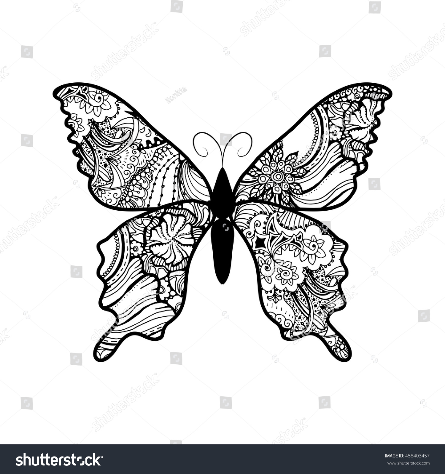 Doodle Stylized Black Butterfly Hand Drawn Stock Vector Royalty Free 458403457